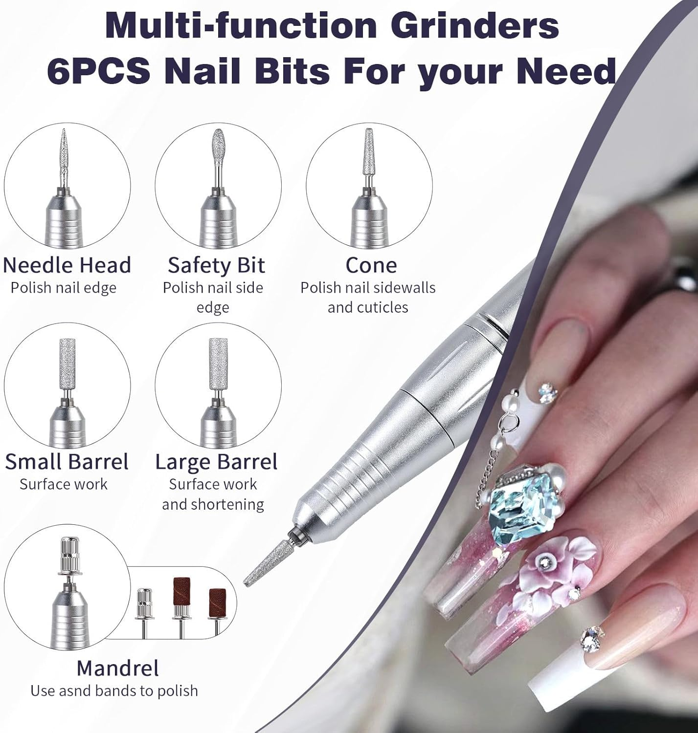 Cordless Nail Drill Machine,45000 RPM Rechargeable Portable Nail File Kit for Acrylic, Gel Nails, Manicure (Purple) image number 1