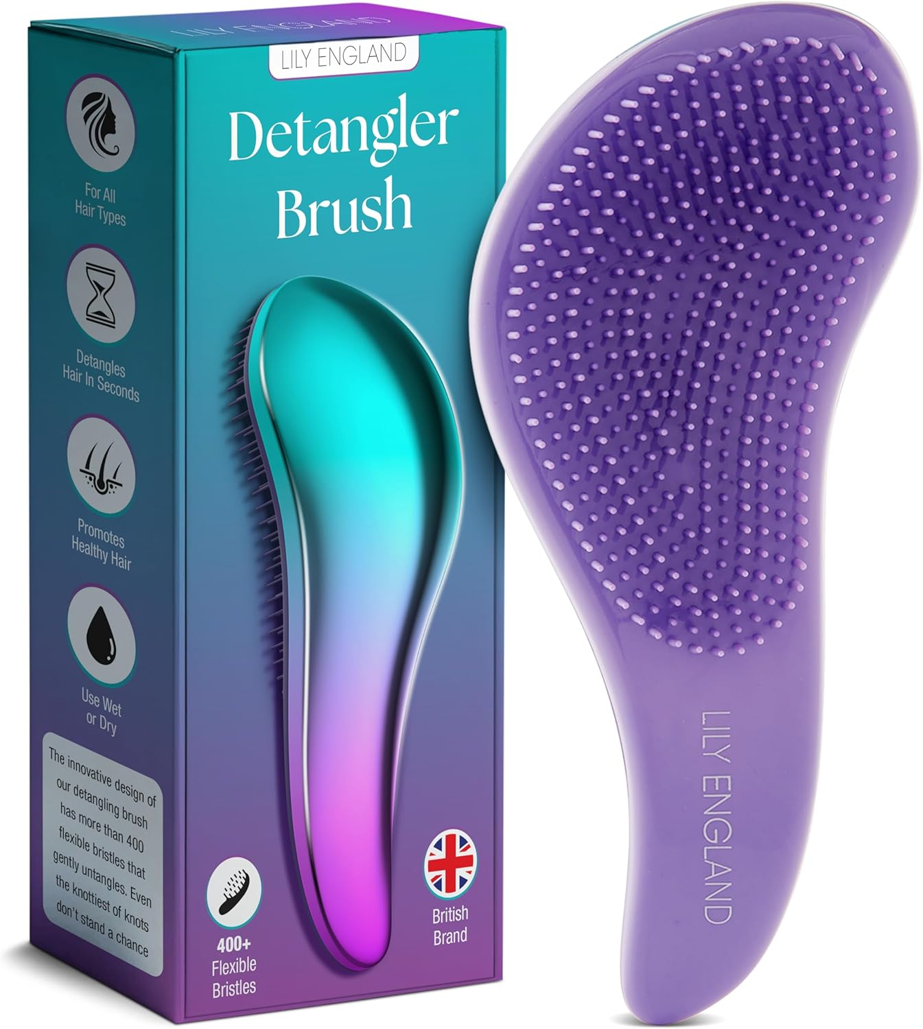 Lily England Detangler Brush, Detangling Hairbrush for Women, Girls and Kids - Detangle Brush for Wet, Fine, Curly, Thick, Afro Hair By