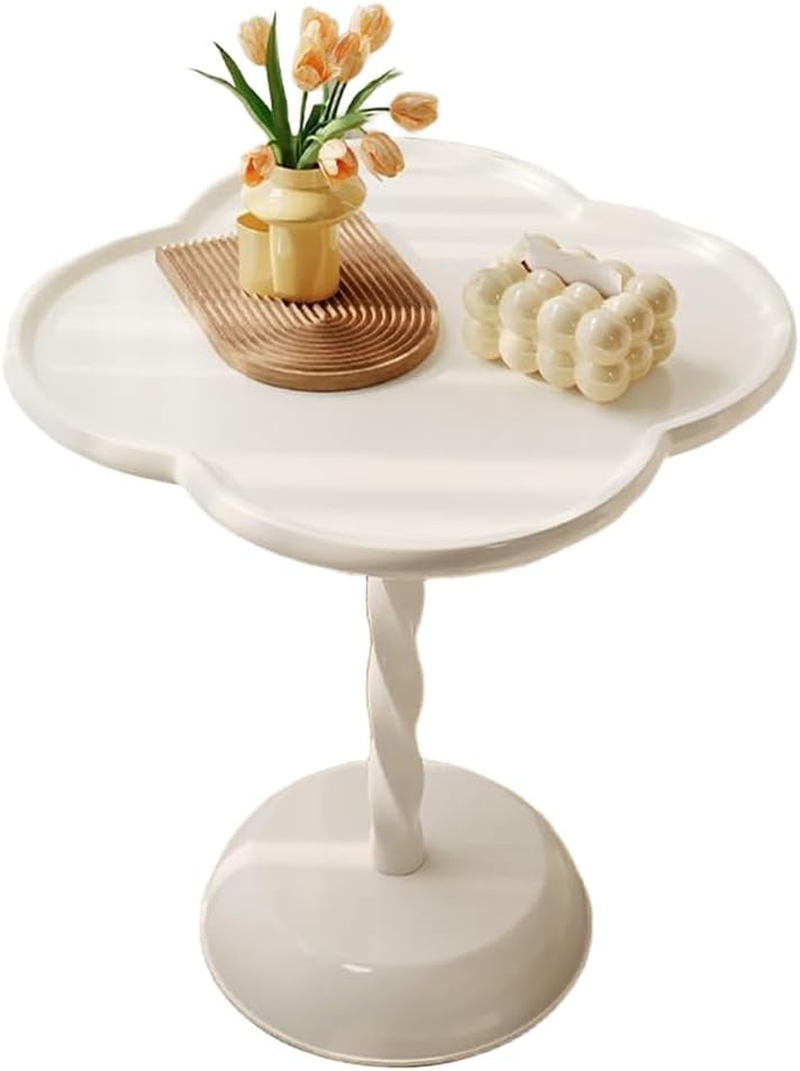 Upgraded Spiral Column Small round Table, Creative Small Tea Stage, Warm White Flower Side Desk, Durable and Stylish Bedside Station, for Living Room/Bedroom image number 2