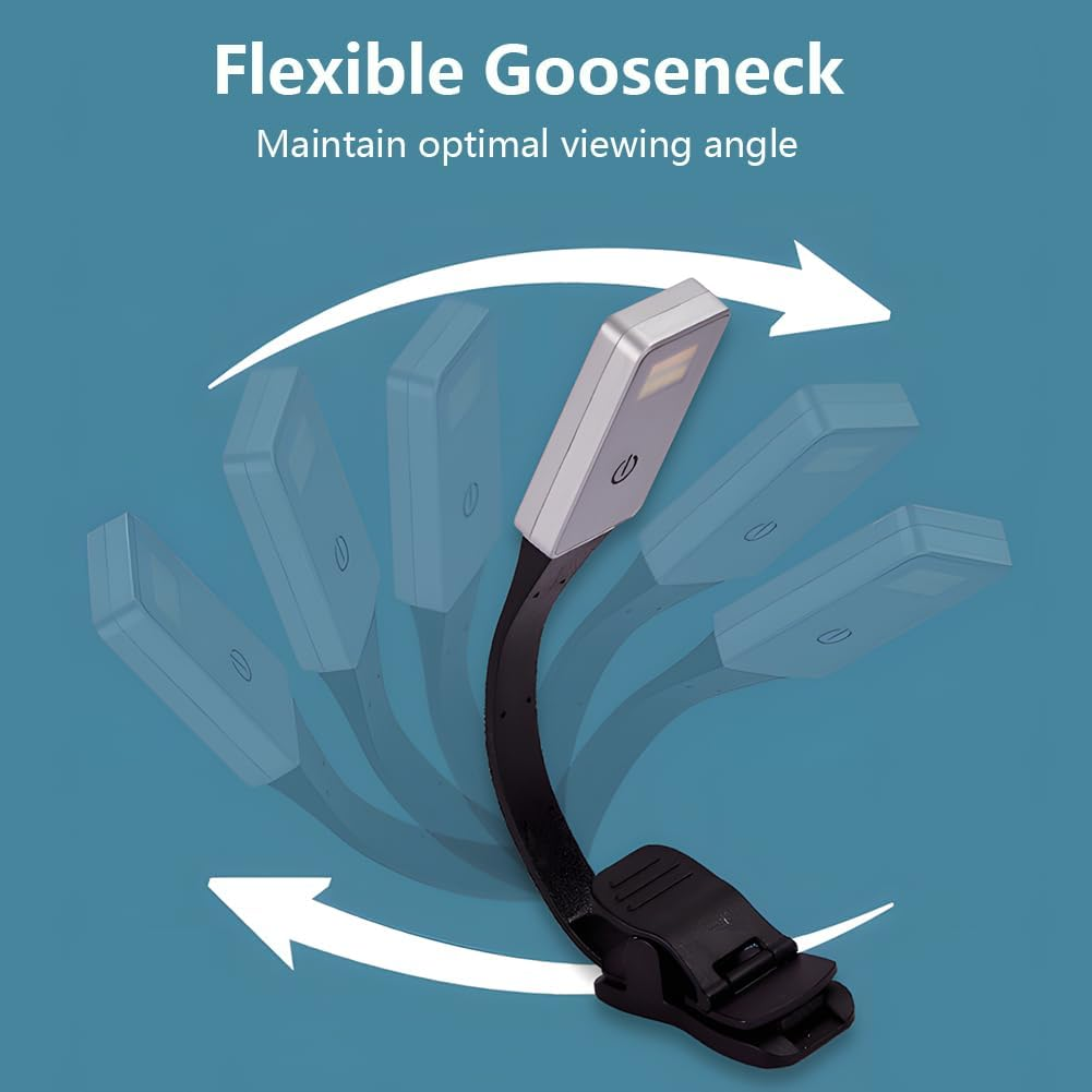 RUPEWA 8 LED Book Light, Clip-On​ Book Light for Bedside Reading, Lightweight Reading Light, USB Rechargeable Book Lamp for Book Lover, Black image number 3