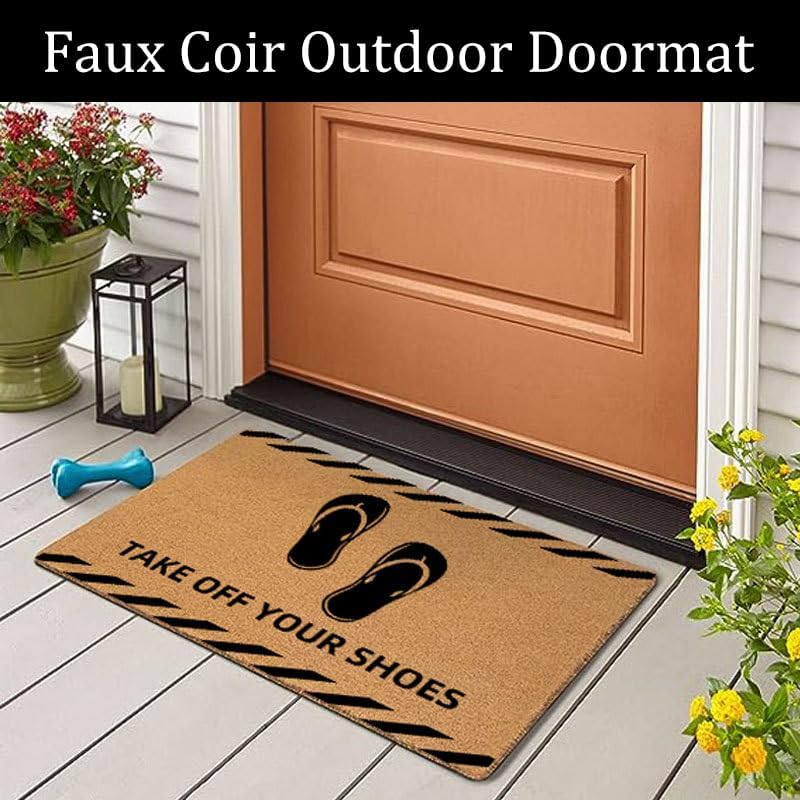 Take off Your Shoes Outdoor Mats for Front Door, Non-Slip Low Pile Outdoor Doormat Faux Coconut Coir Heavy Duty Outdoor Mats for Front Door (Take off Your Shoes, 45Cm X 70Cm) image number 5