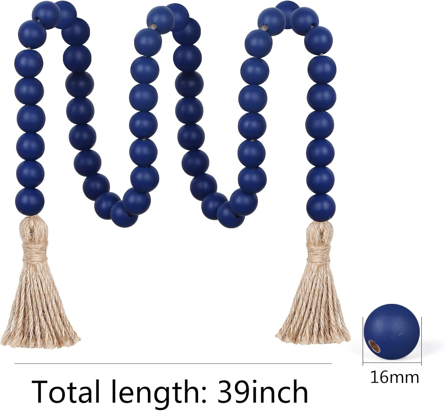 Meplait 39In Wood Bead Garland Farmhouse with Tassels,Versatile Prayer Beads Boho Chic Wall Hanging Home Decor (Navy Blue) - Blue image number 6