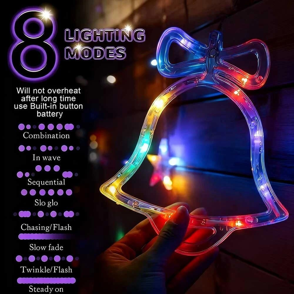 Christmas Window Lights, 3M Christmas Decorations Indoor Lights with Christmas Tree Bell Reindeer Star, Hanging Decors Lights for Party Home Window(Multicolor) image number 3