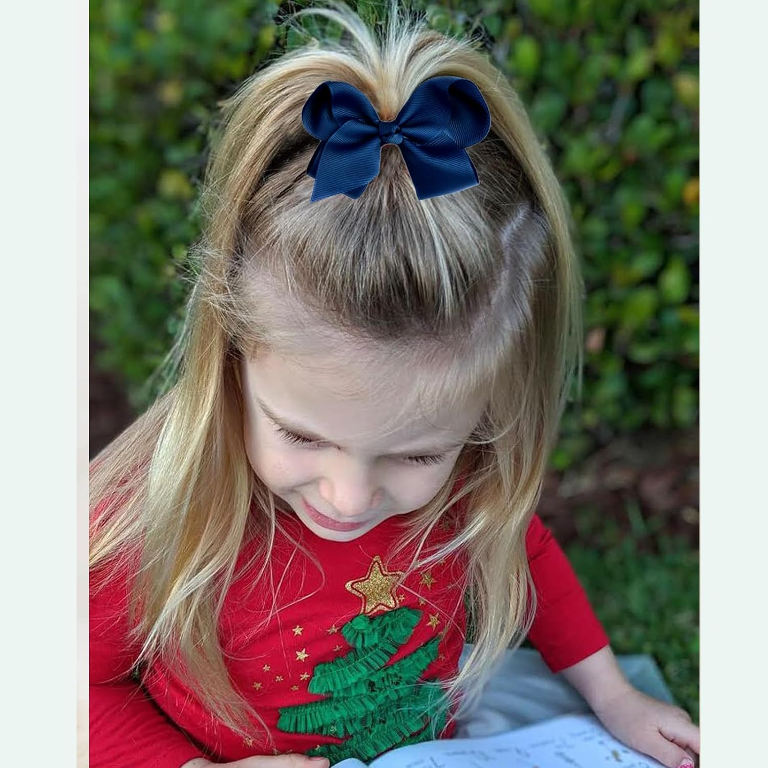 6 PCS Hair Bows for Girls 4.5" Alligator Clips with Grosgrain Ribbon, Solid Colors, Toddler Hair Accessories (Navy Blue) image number 5