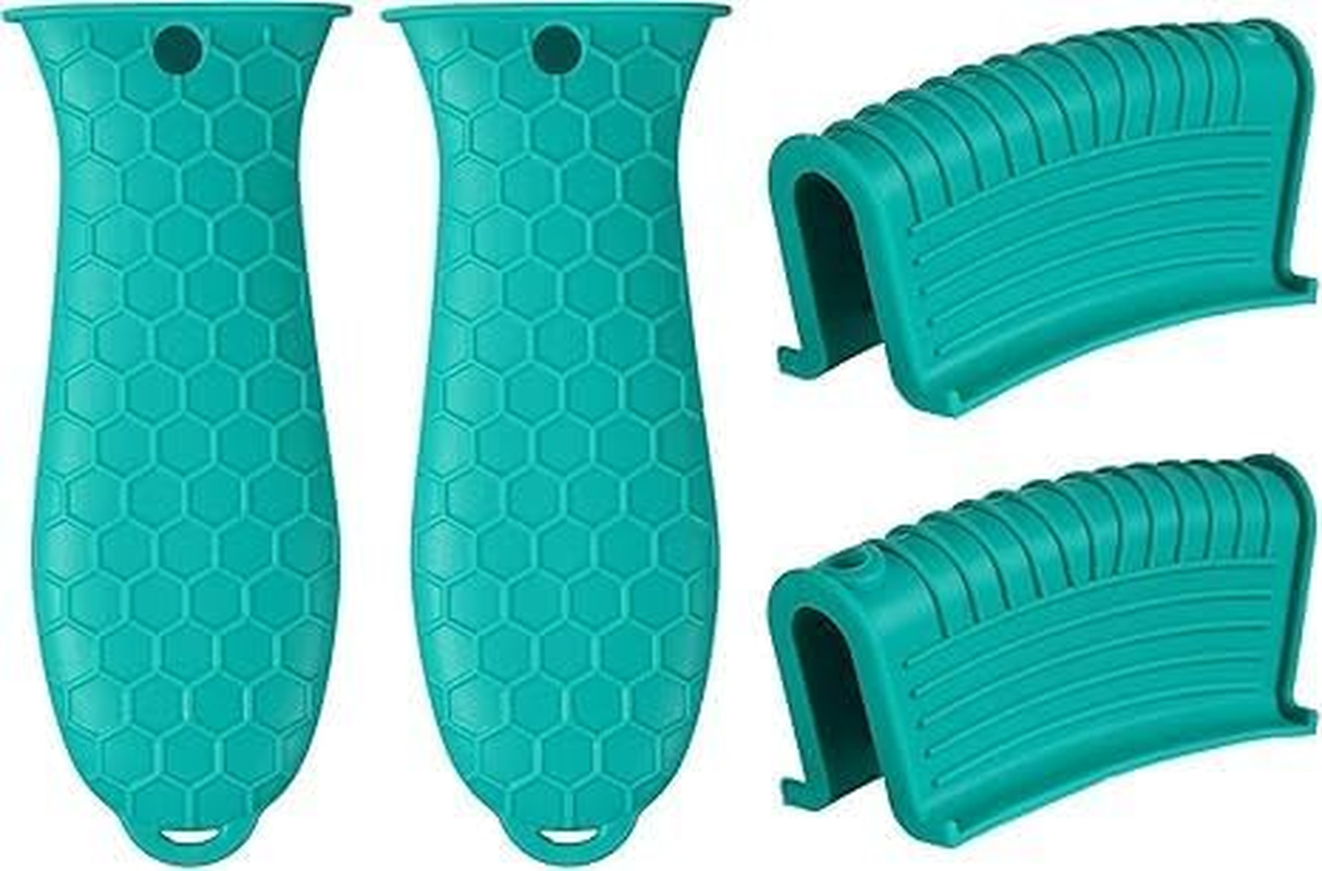 4 Pieces Silicone Hot Tool Holder Heat Resistant Potholder Cookware Handle Non Slip Rubber Pot Holders Handles Grip Covers for Cast Iron Skillet Silicone Cooking Kitchen Suits (Green, One Size)
