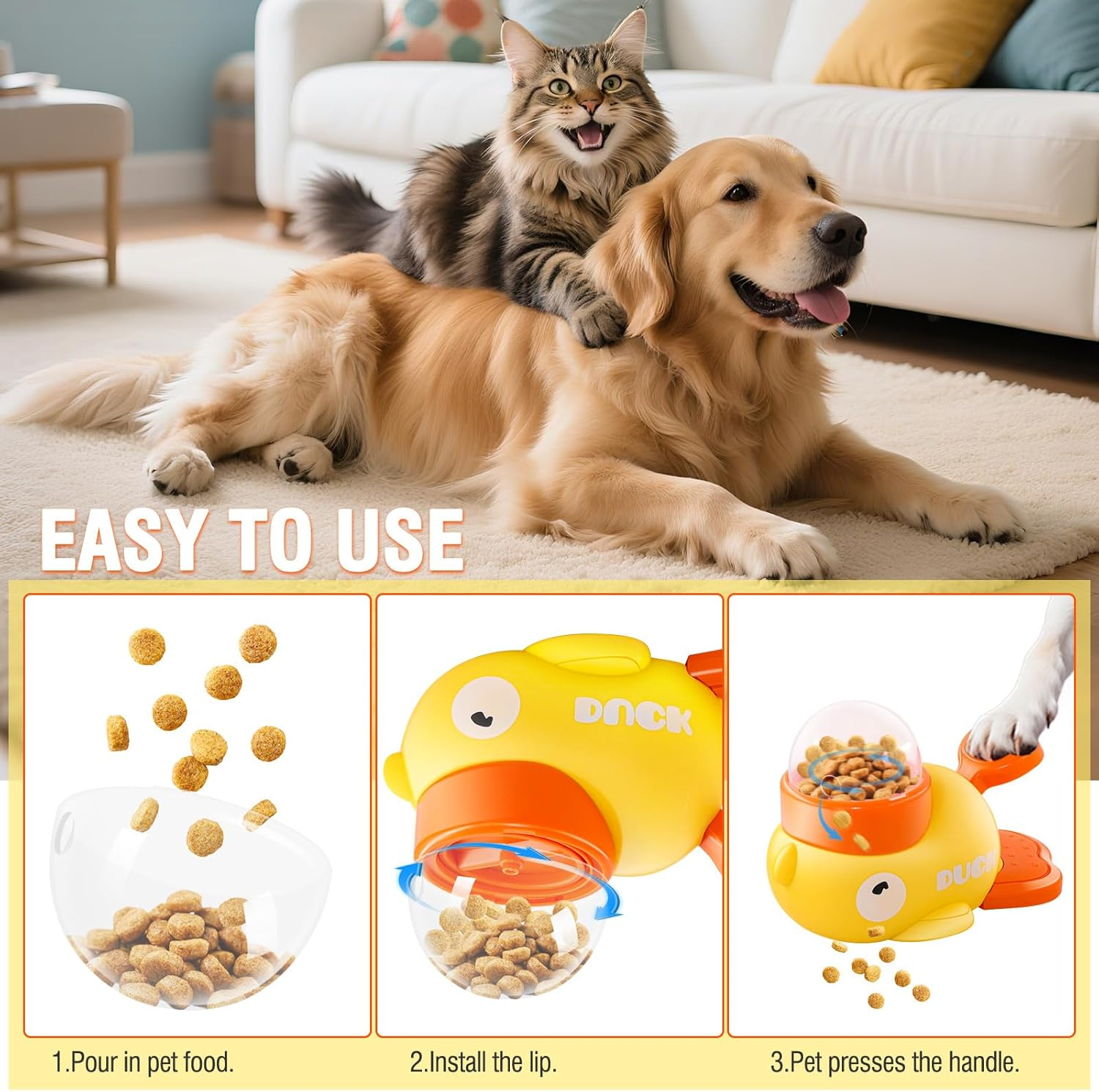 Cat Interactive Treats Dispenser, Dog Slower Feeder Puzzle Toys, Duck-Shaped Enrichment Toys for Cats and Small Dogs, Interactive IQ Training Reduces Bloating image number 4