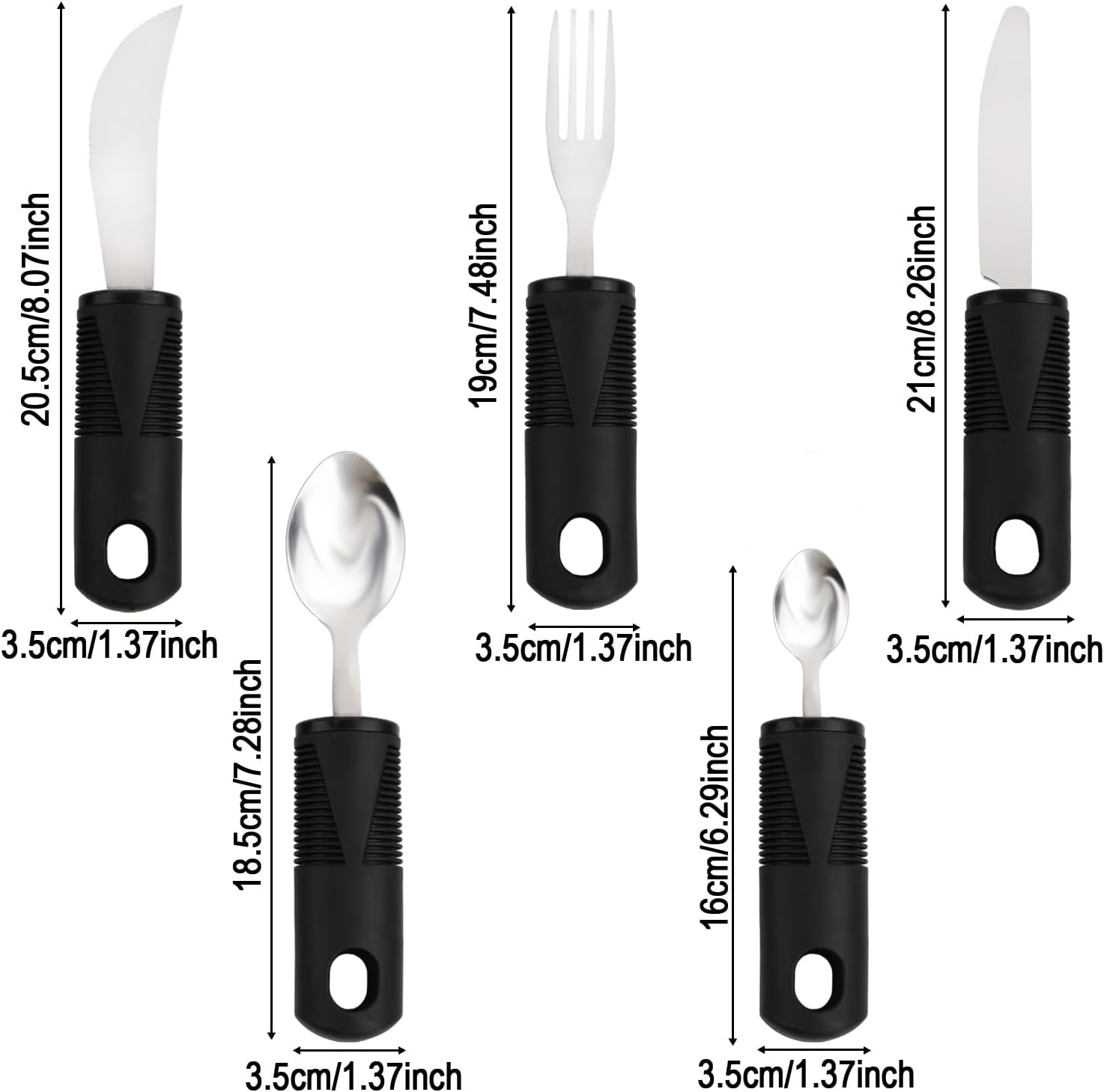 5-Piece Adaptive Utensils, Easy Grip Cutlery Set, Disabled Eating Aids, Cutlery Non-Slip Handles, Cutlery for Disabled People, Parkinson'S Disease, Patients, Elderly Arthritis, Black image number 4