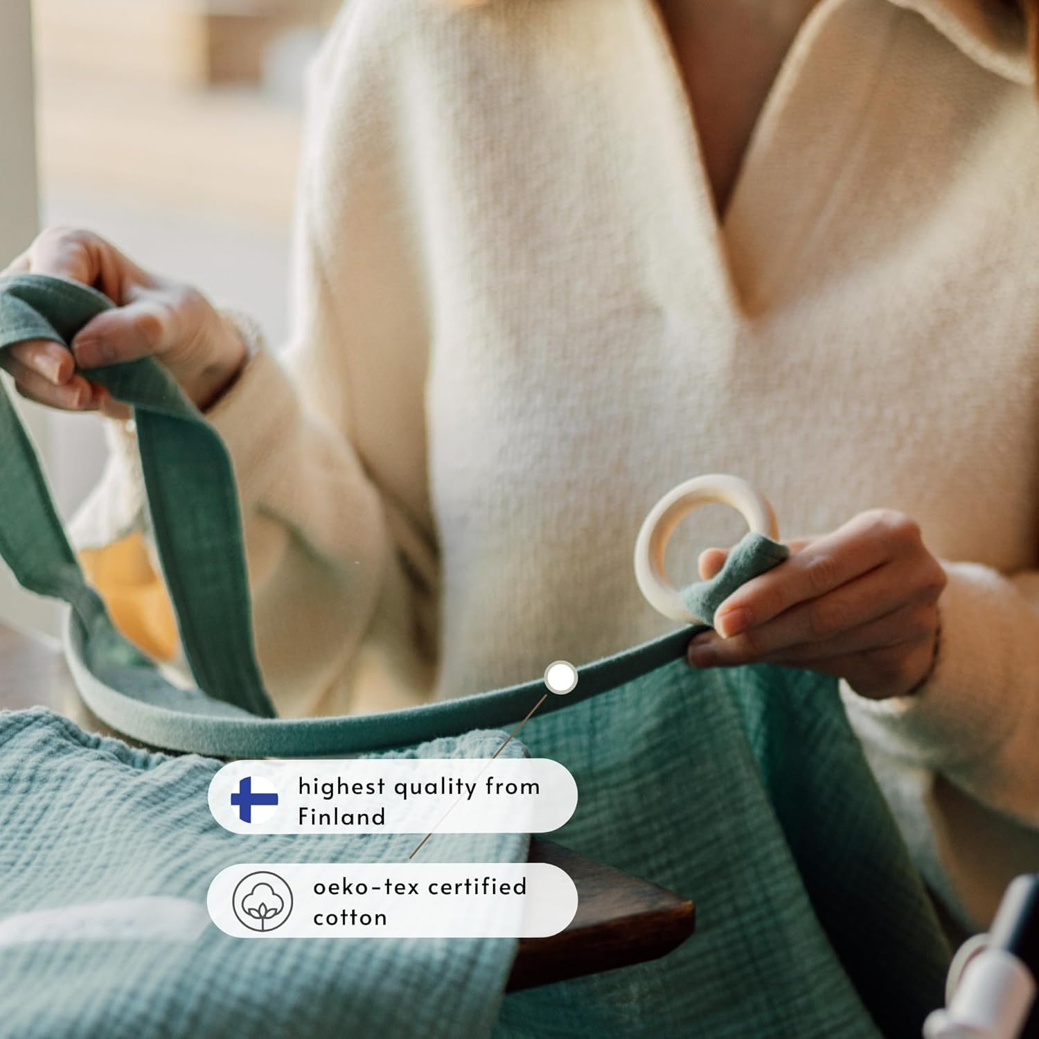 Nursing Cover for Baby Breastfeeding & Pumping | Multi Use Car Seat Stroller Cover | Breathable Soft Muslin Cotton | Breast Feeding Apron & Shawl by TISU (Sage Green (Neutral)) - Beige Daisy image number 7