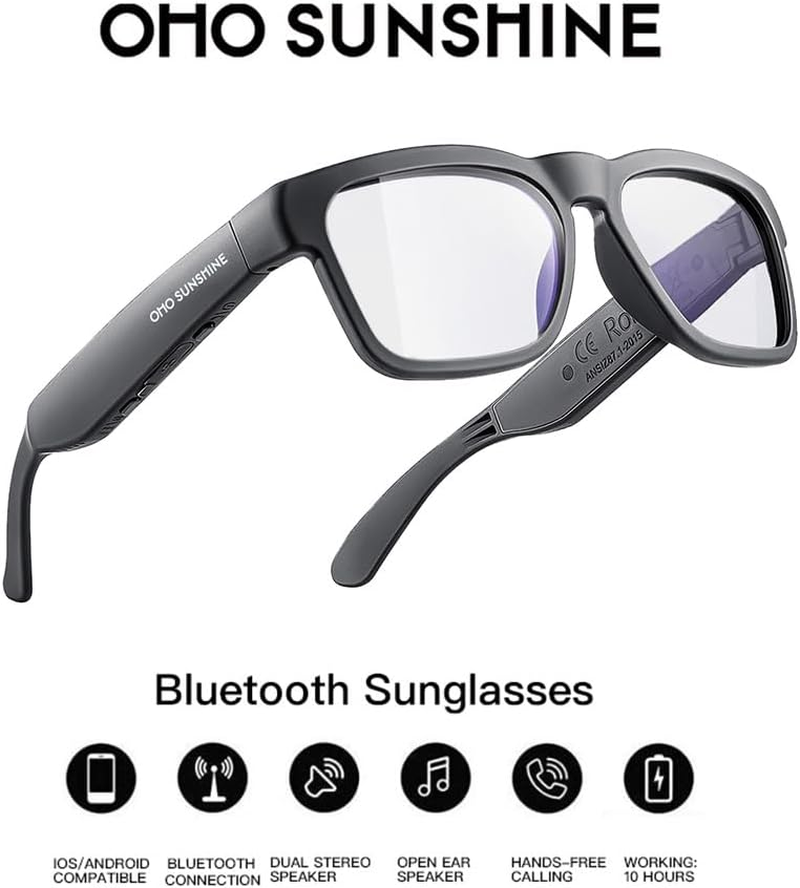 Oho Smart Glasses,Safety Glasses with Bluetooth Speaker,Indoor/Outdoor UV Protection and Voice Control,Unisex(Blue Light Lens) image number 5