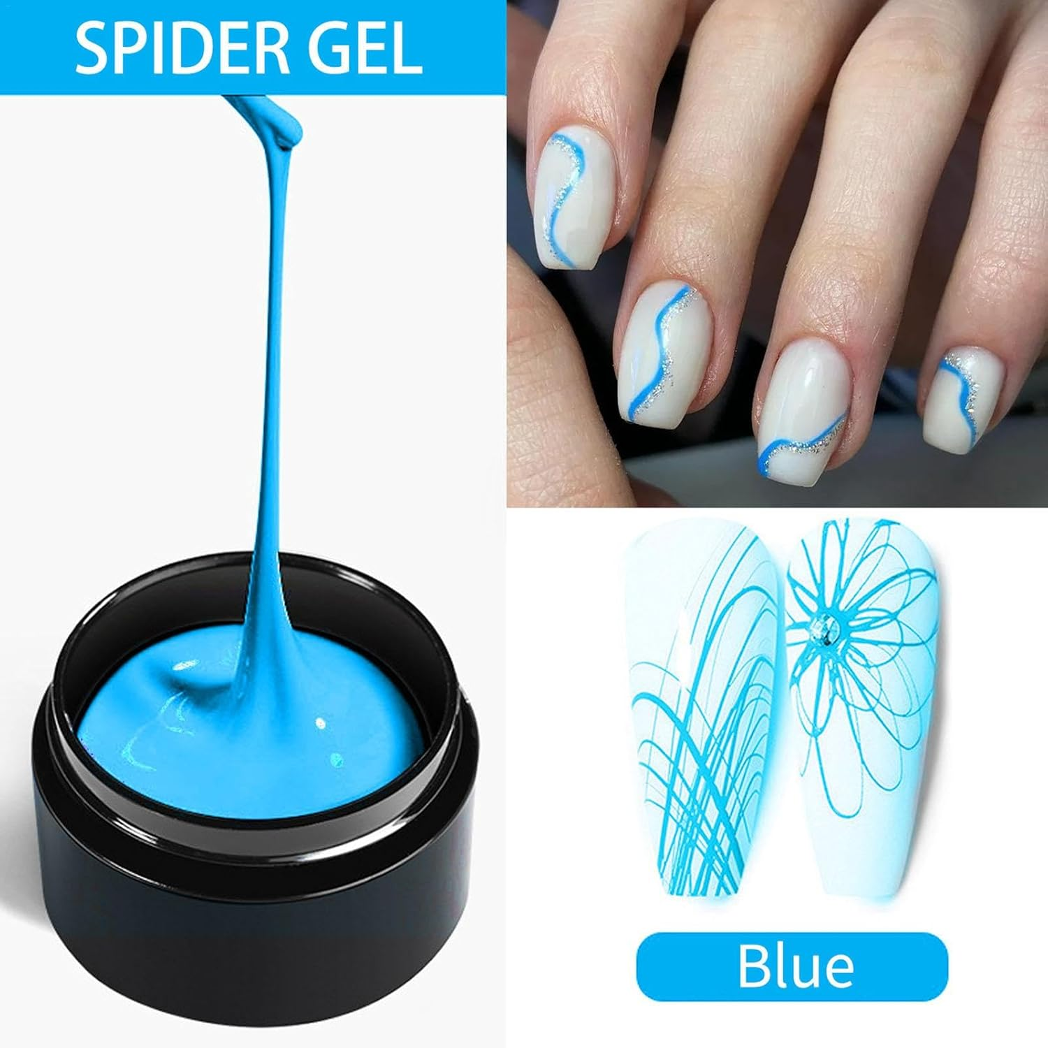 6 Colors Spider Gel, Spider Gel for Nails, Painting Elastic Drawing Spider Gel For, Soak off UV LED Gel Polish, Nail Designs Gel Paint Wire Drawing Gel Polish for Lines