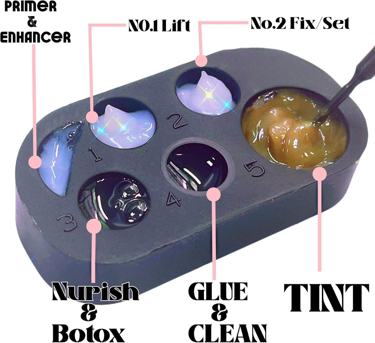 Lash Lift Brow Lamination Lotion Palette Silicone Tray for Eyelash Perm and T-Int 6 Function Container for Lifting Lashes Brows 2 in 1 Lash Extension Remover Conditioner Primer Cleanser Tool image number 2