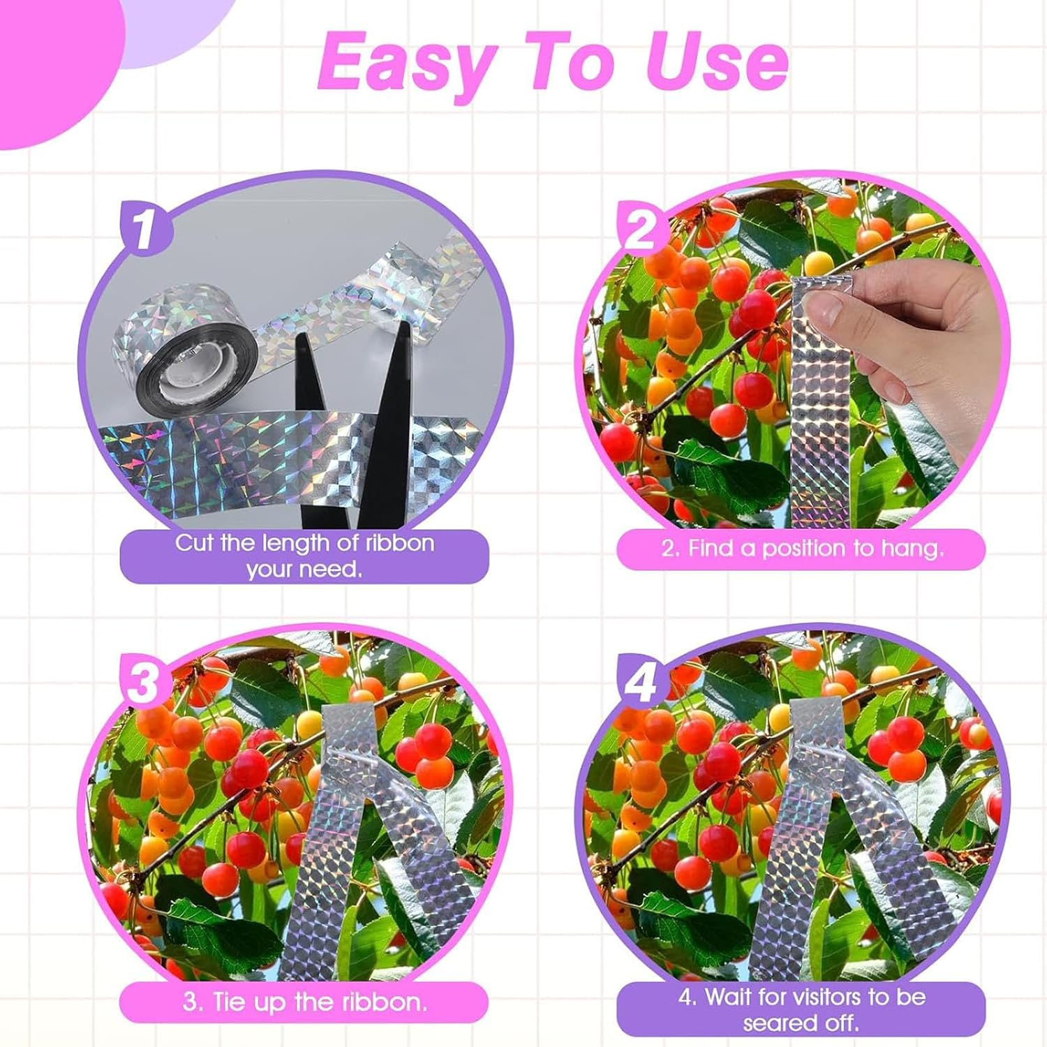 3 Rolls of Bird Scare Reflective Tape, Flashing Double-Sided Bird Scare Device, Used to Drive Away Birds, Hanging or Tied for Houses, Gardens, Yards, Orchards, Terraces image number 3