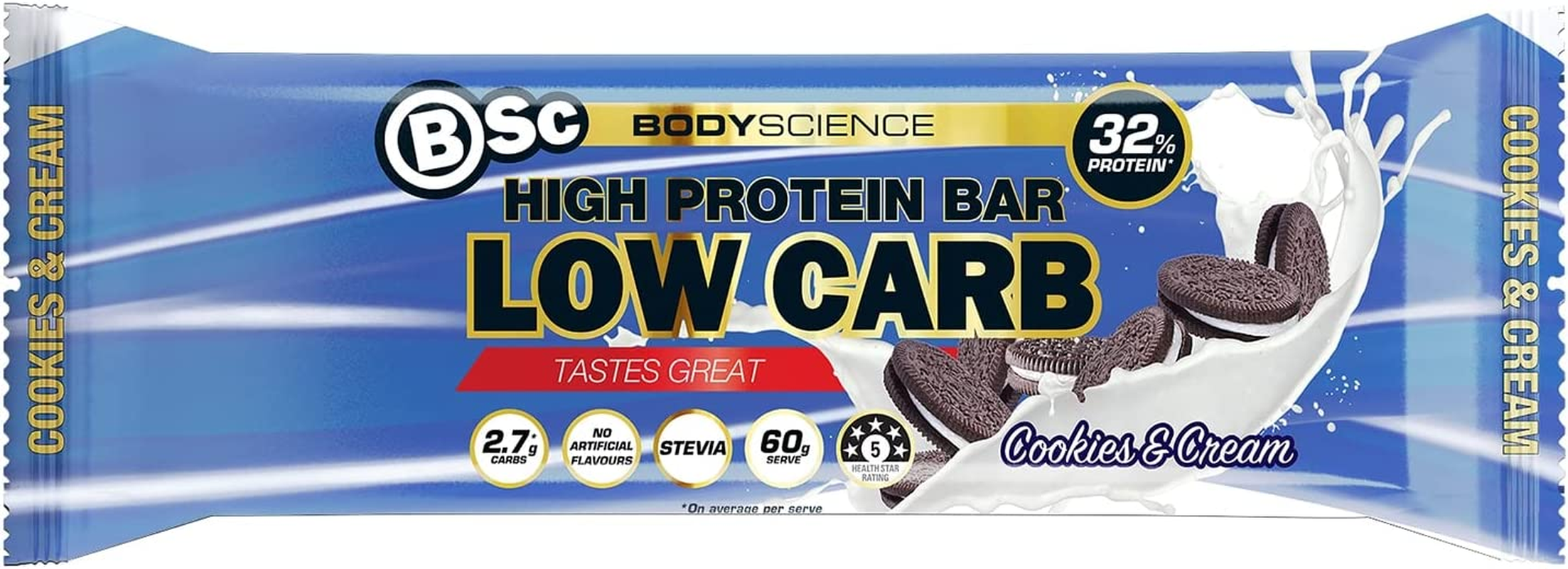Body Science Low Carb Cookies & Cream High Protein Bar 12 X 60 G