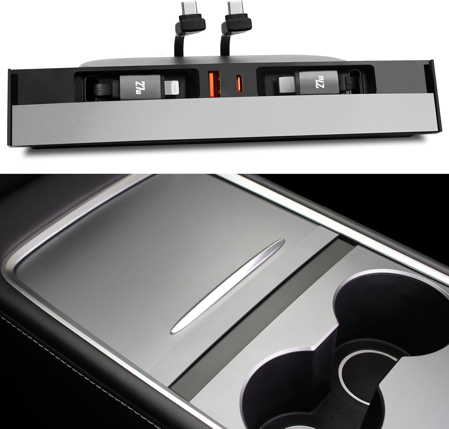 For Tesla USB Hub Compatible with Model Y 2021-2024 Model 3 2021-2023, Support USB-C Fast Charging, Center Console Multiport OEM Docking Station Adapter Accessories