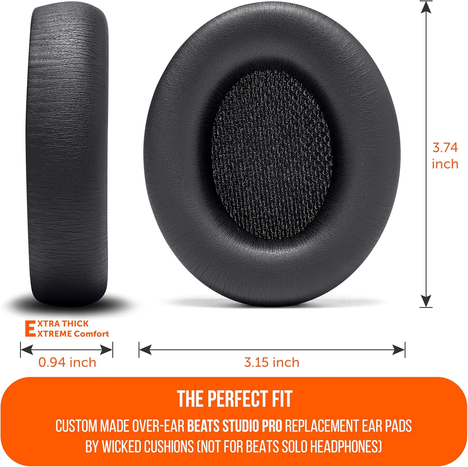 WC Padz Studio Pro - Extra Thick Earpads for Beats Studio PRO Made by Wicked Cushions | Upgraded PU Leather, Larger Ear Opening, Enhanced Foam | Black image number 3