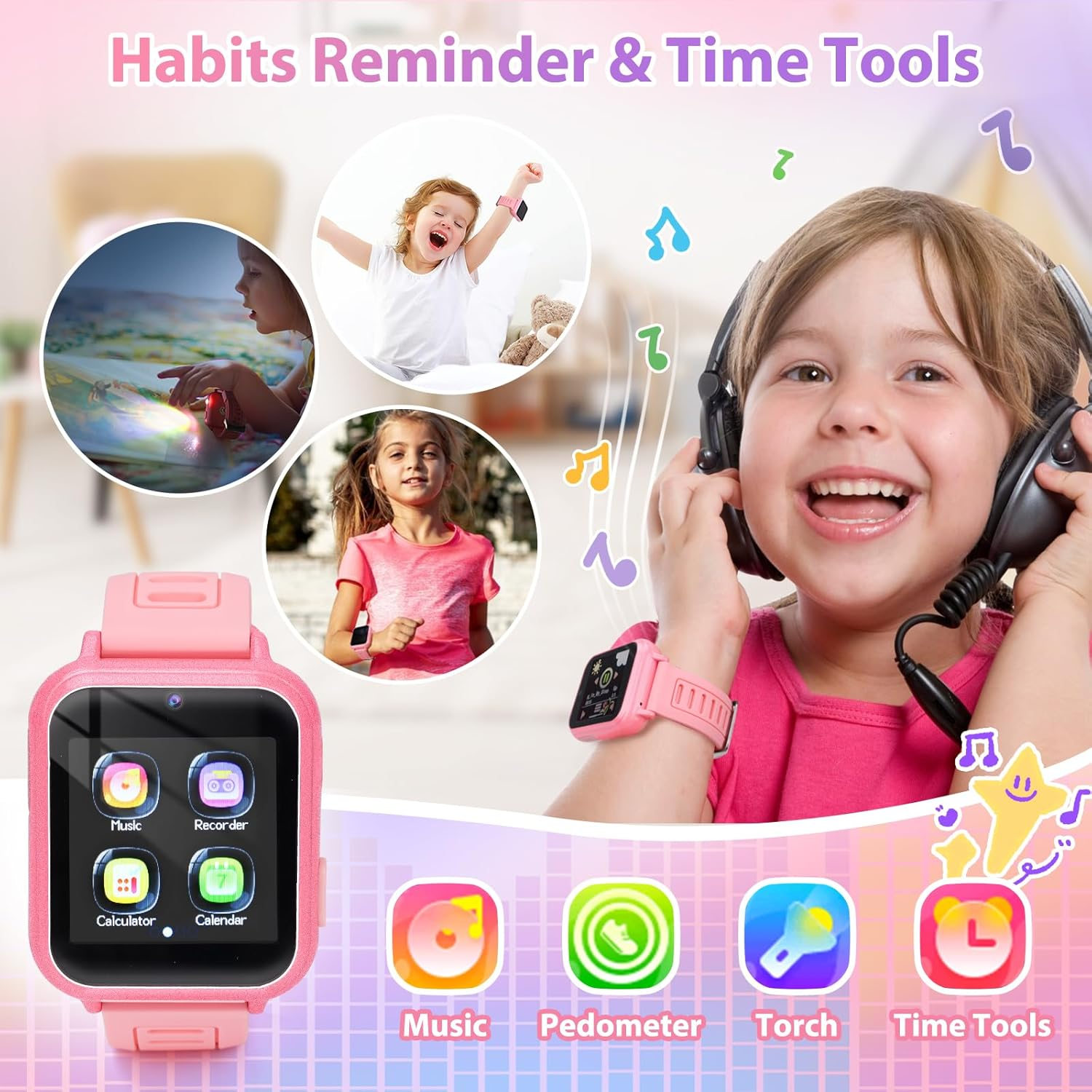 Girls Toys Age 5 6 7 8 9: Kids Smart Watch Girls Gifts Age 6-8-9-12 Kids Digital Watch Birthday Presents for 5-13 Year Old Girl Teen Gifts Fitness Tracker Watch HD Touchscreen 16 Features 24 Games image number 4