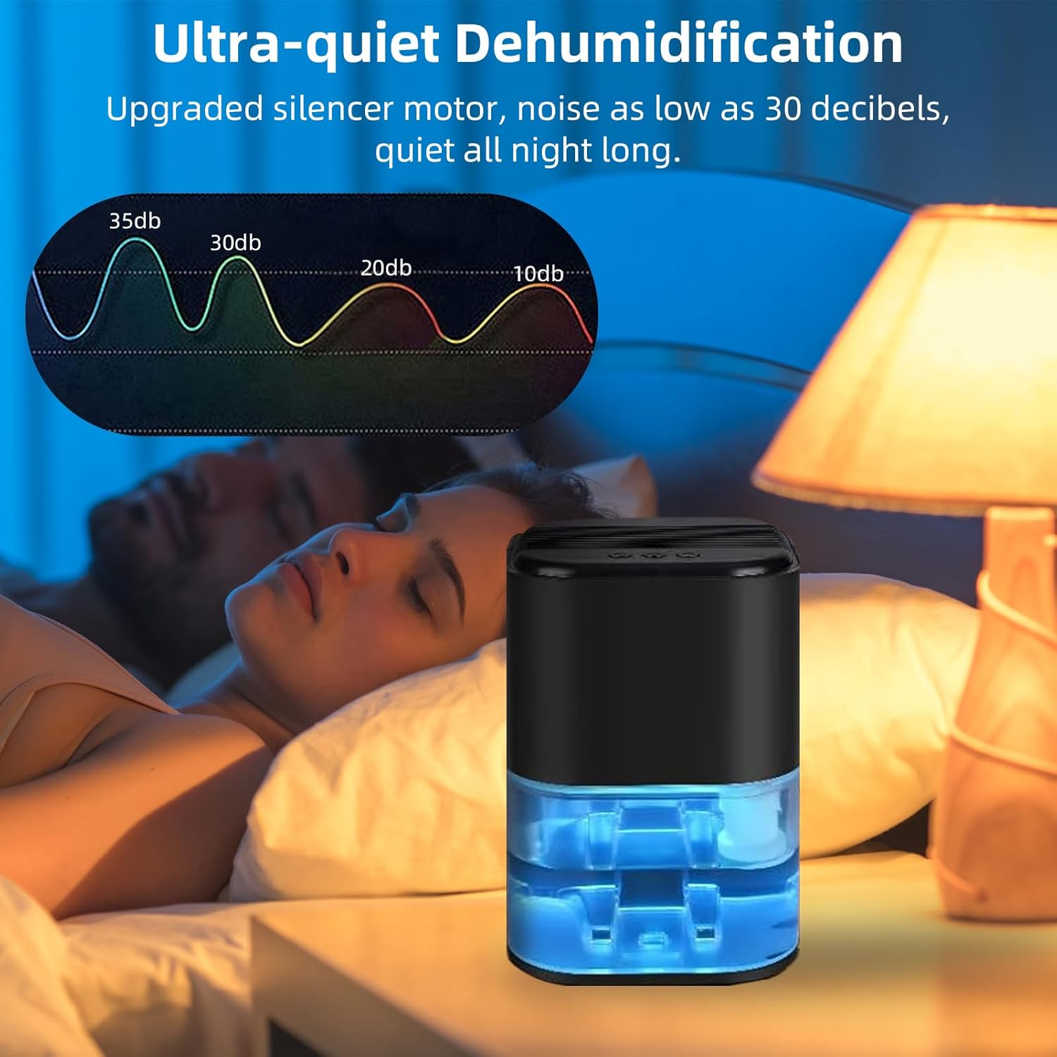 2000ML Dehumidifiers for Home, Air Purifier Dehumidifier for Room Damp with LED Light, Auto Shut Off, Portable and Ultra Quiet for Drying Clothes, Bedroom, Bathroom, Wardrobe - Black (AU PLUG) image number 1