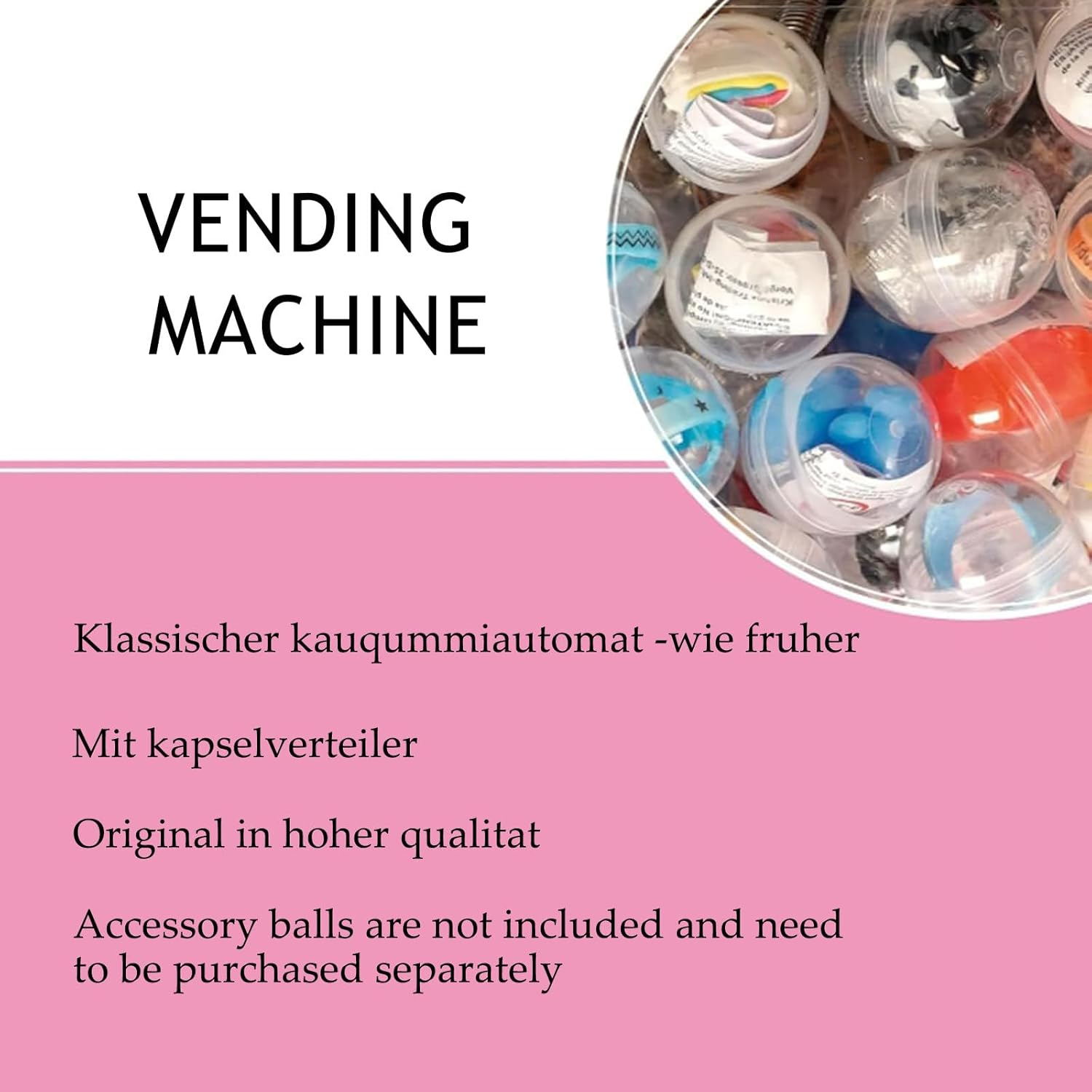 Capsules Vending Machine, Candy Gumball Vending Machine, Toy Balls Dispenser, Coin Operated round Capsules Bouncy Ball Dispenser for Game Retail Stores,Pink image number 6