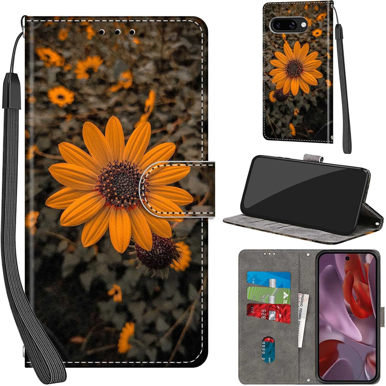 Mobile Phone Case for Google Pixel 9A Cases Premium Leather Case Foldable Wallet Magnetic Card Slot Stand Function Protective Case Compatible with Pixel 9A Cover, Butterfly