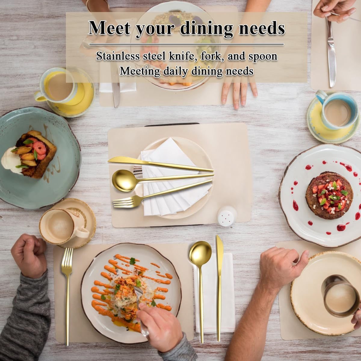 Evanda Gold Cutlery Set 60 Piece Service for 20, Titanium Gold Plated Stainless Steel Flatware Set, Knives Forks Spoons Cutlery Set for Wedding, Parties, Birthday, Restauroom, Dishwasher Safe