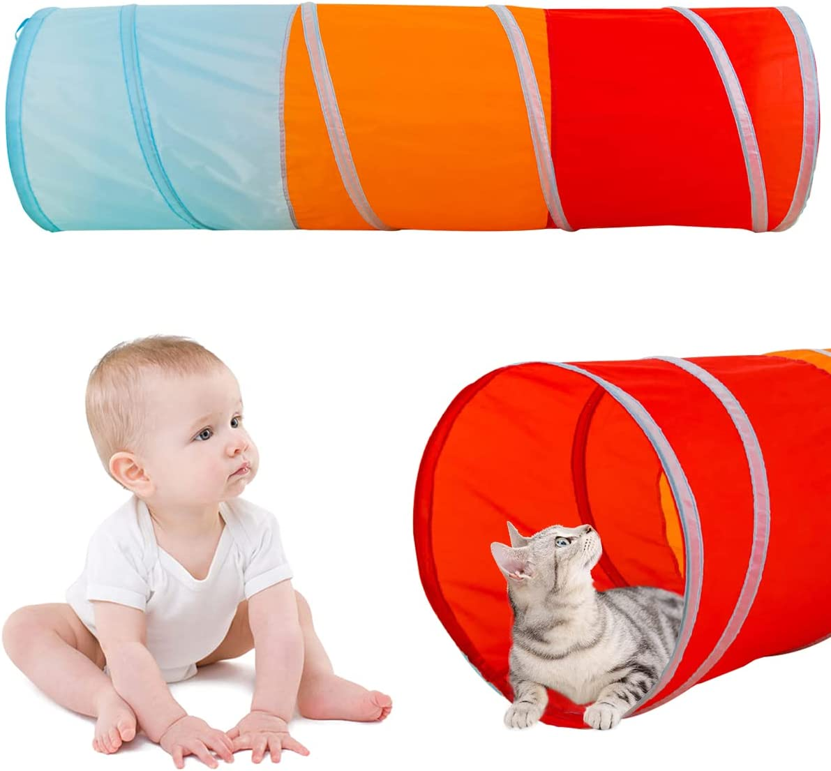 FUYGRCJ Kids Play Tunnel 5FT Pop up Kids Crawl Tunnel Colorful Soft Comfortable Baby Crawl Tube Indoor Outdoor Play Games Climbing Tunnel for Toddlers Aged 3M+ and Pets (Red Orange Blue) image number 6