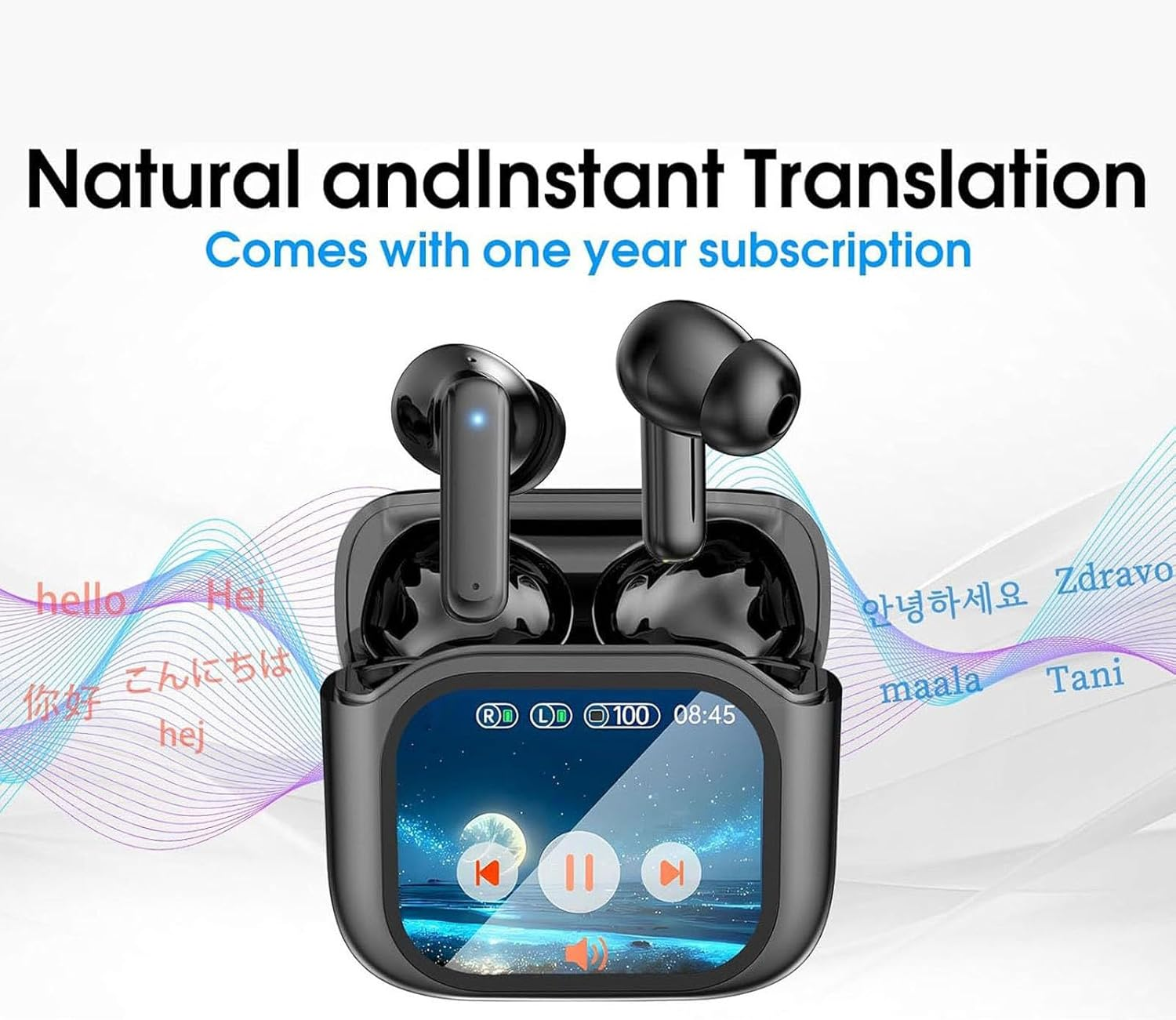 Sharainn AI Translation Earbuds Advanced Real Time LCD Touch 5.4 Translator Headphones for Travel, 164 Languages, Black image number 4