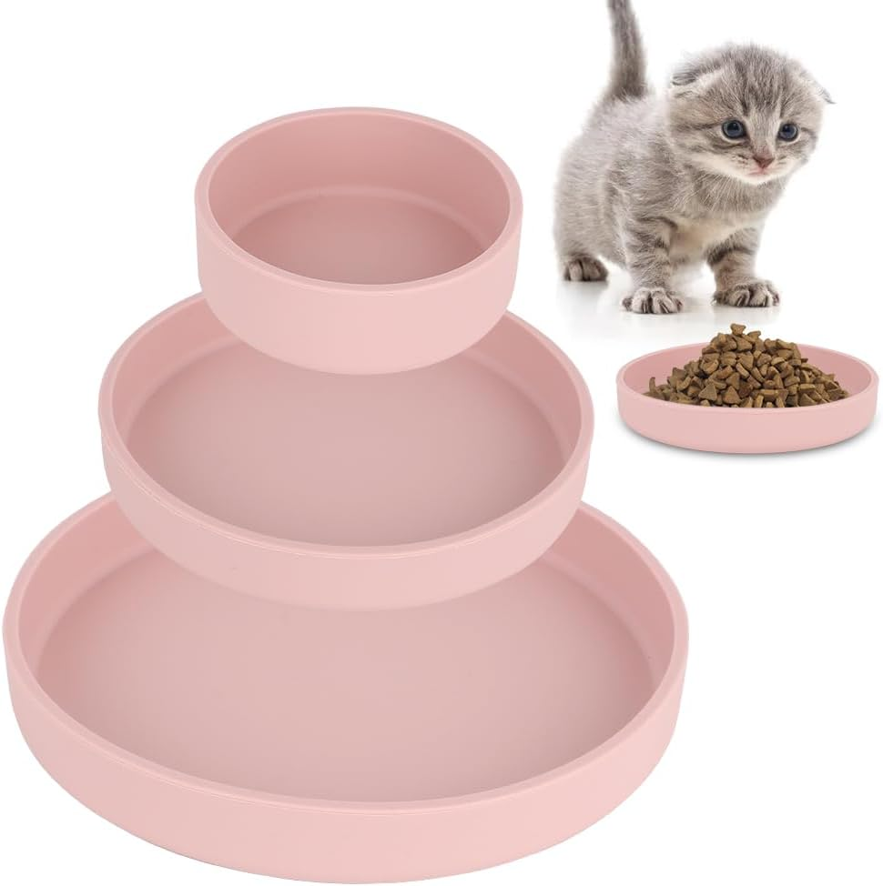 RANJIMA Feeding Bowl for Cats, 3 Silicone Feeding Bowls, Drinking Bowl, Oval, Silicone Bowl, Wide for Dry Food and Wet Food, Pink image number 1