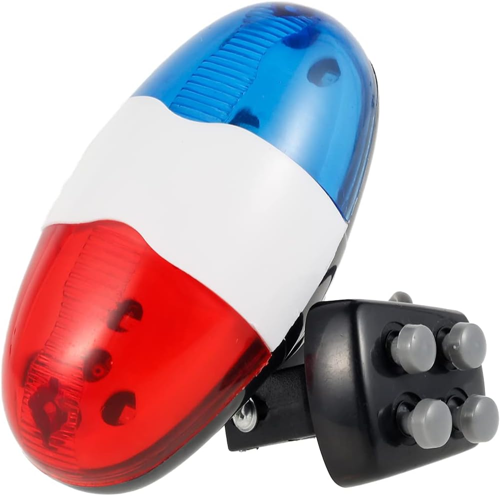 Bicycle Police Siren Bike LED Light Electric Horn Bicycle Police Sound Light 4 Sounds Melody Bicycle Power Horn Siren Bell 6-LED Blue and Red Bicycle Safety Light
