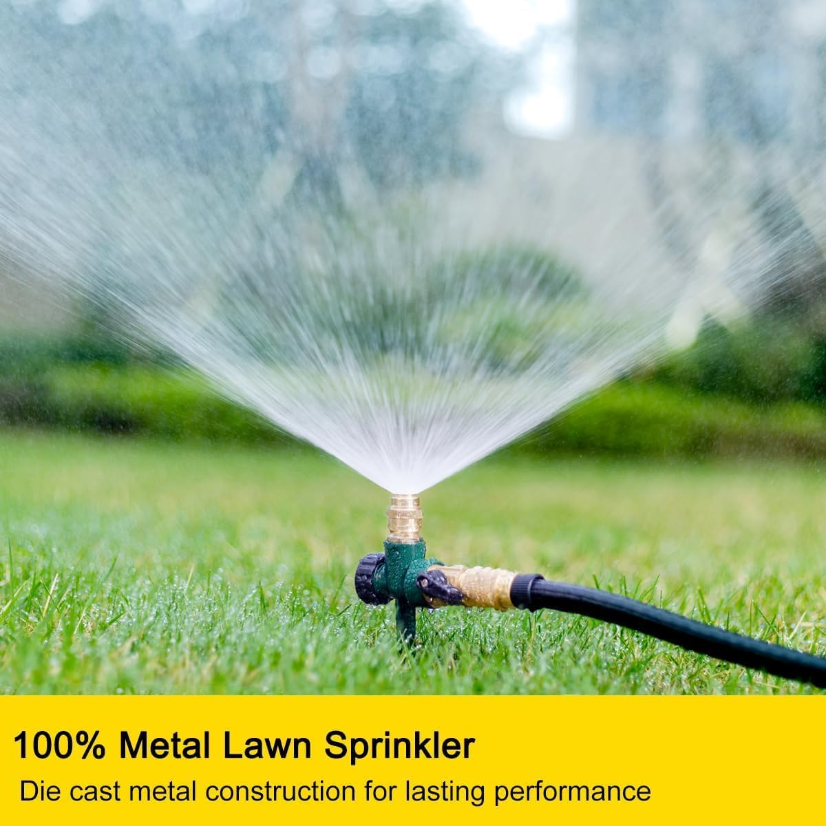 FANHAO 2 Pack Metal Lawn Sprinkler for Yard, Automatic Garden Water Sprinkler on Spike Base, Adjustable Brass Sprinkler Nozzle 360 Degree Large Area Coverage for Lawn Grass Patio Garden Irrigation image number 4