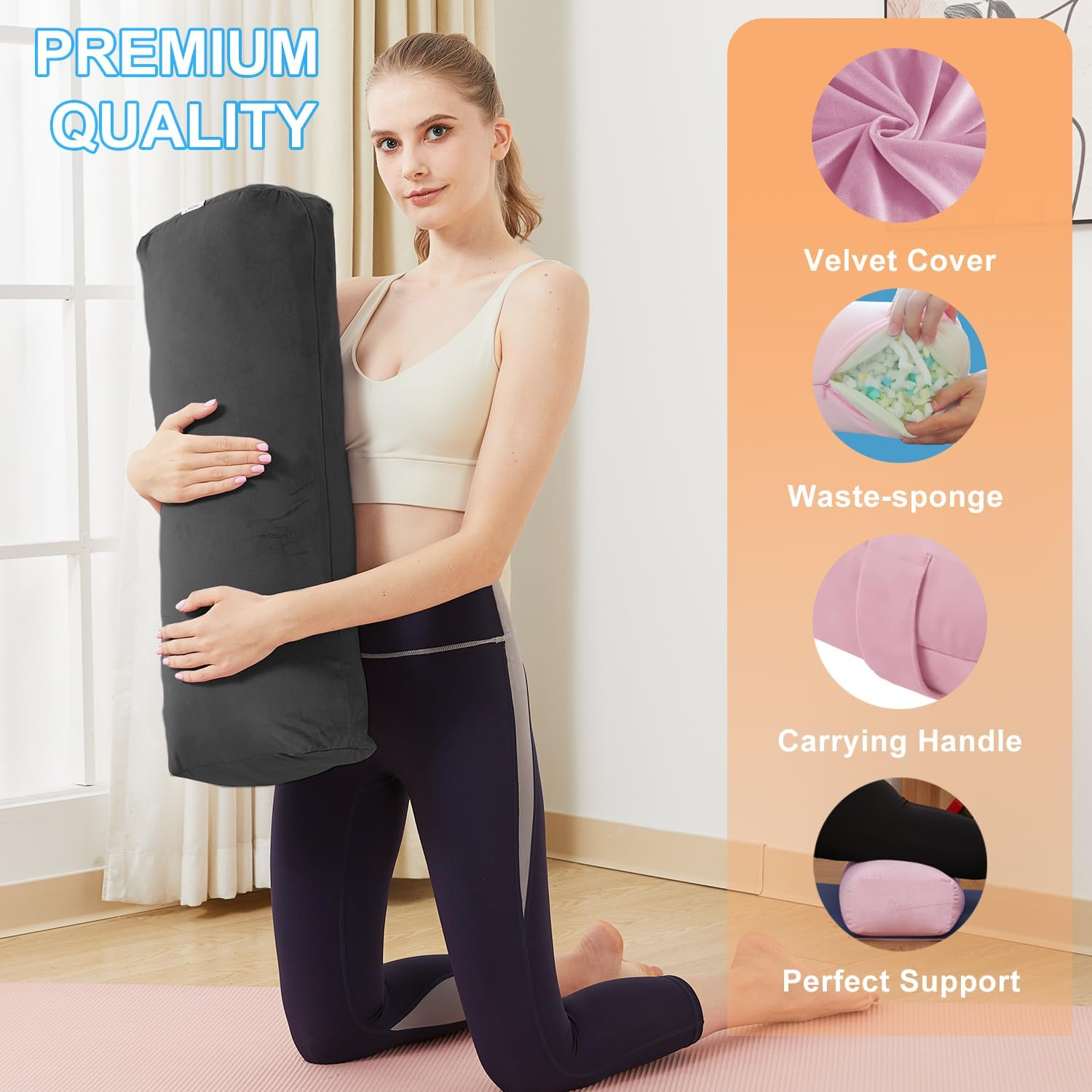 Restorative Yoga Bolster - Velvet Covered Meditation Pillow for Yin & Prenatal Yoga image number 5