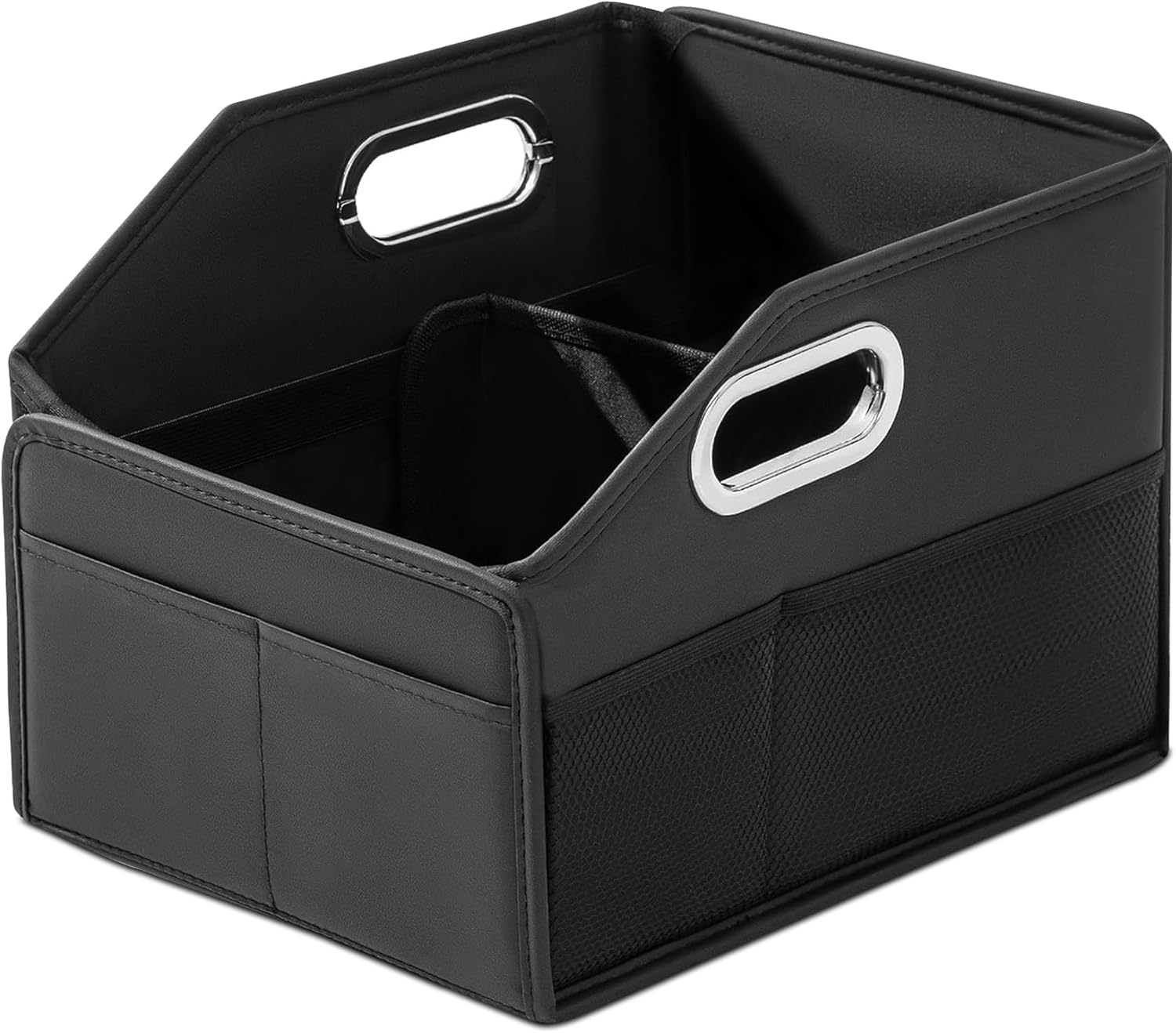 21L Car Seat Organizer for Back & Front Seats, Nappa Leather Car Trunk Storage Box with 8 Compartments 2 Carry Handles, Collapsible Multipurpose Automotive Cargo Organizer for Cars, SUV, Trucks