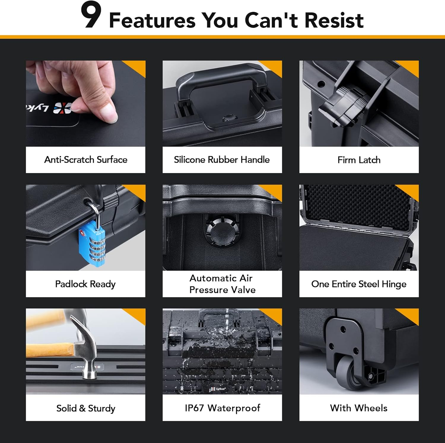 Lykus HC-7530 Large Waterproof Hard Case with Wheels and Customizable Foam, Interior Size 29.5X17.7X11.8 Inch, Suitable for Cameras, Lenses, Electronic Equipment and More image number 5