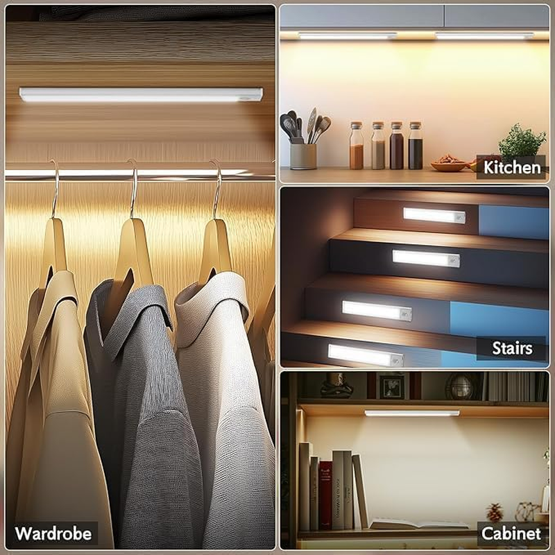 Under Cabinet Lighting, 4 Pack Rechargeable LED Motion Sensor Light 1100Mah, Wireless Battery Operated under Counter Lights for Kitchen, Magnetic Dimmable Closet Lights Stairs image number 5