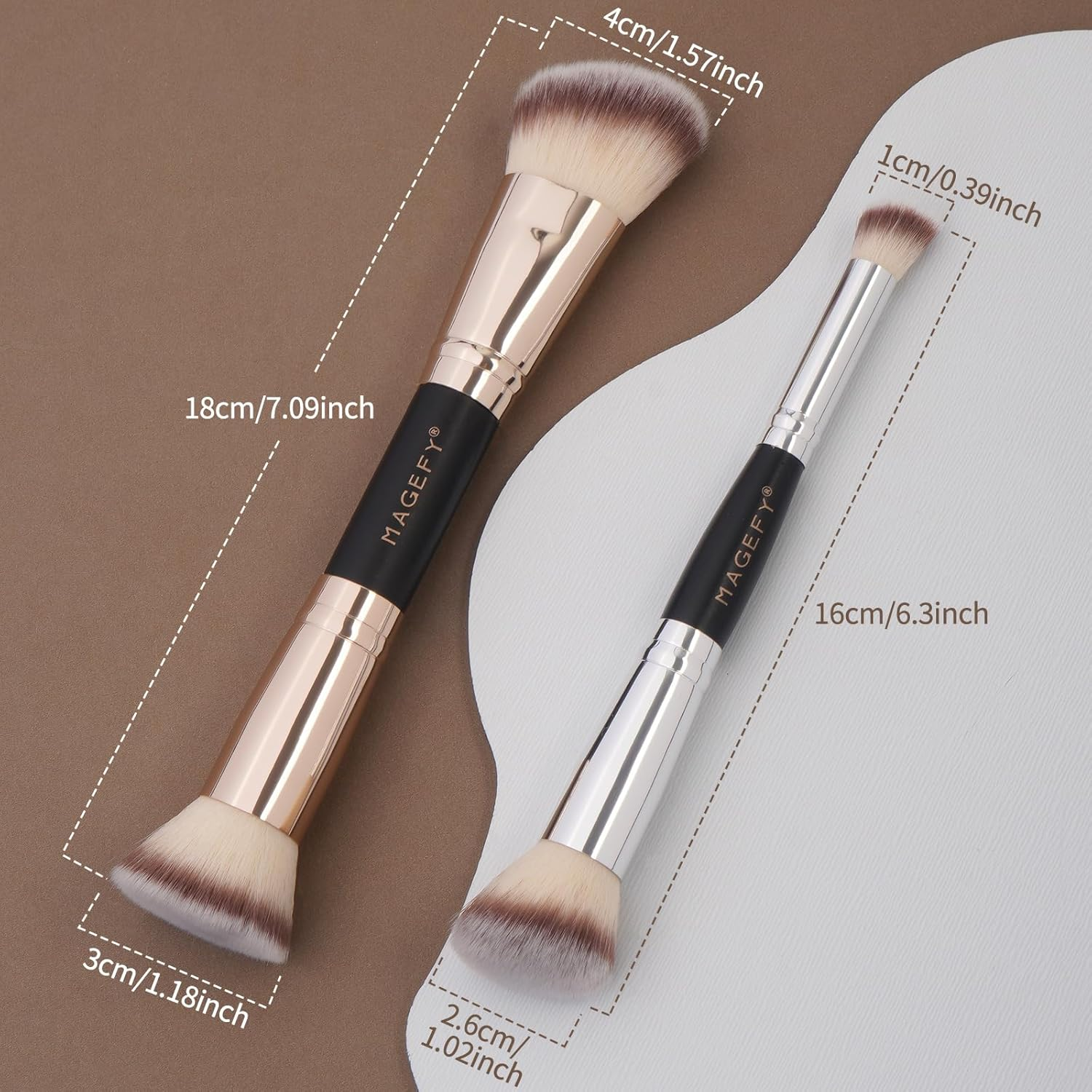 MAGEFY 2PCS Makeup Brushes Set Foundation Make up Brush for Use with Cream, Powder, Liquid Foundation Synthetic Cosmetic Tools Brushes Set Double Ended Makeup Brushes