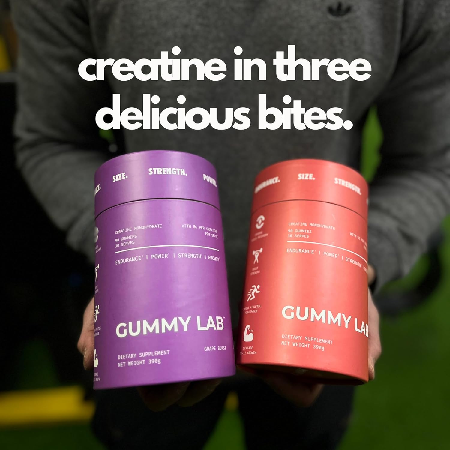 Creatine Monohydrate 5G Gummies Grape Flavour for Muscle Endurance, Growth and Power | Convenient Pre-Workout Supplement, 5000Mg per Serve, 90 Individually Wrapped Pieces, 30 Serves - the Gummy Lab