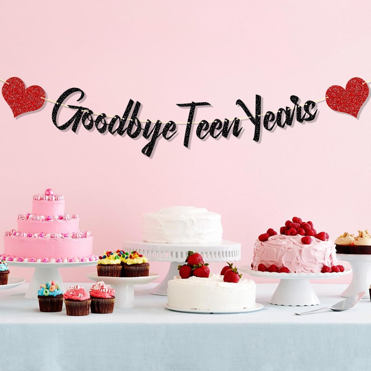 Goodbye Teen Years Banner Glitter 20Th Birthday Decorations, Black 20 & Fabulous Happy 20Th Birthday Party Supplies for Men Women image number 1