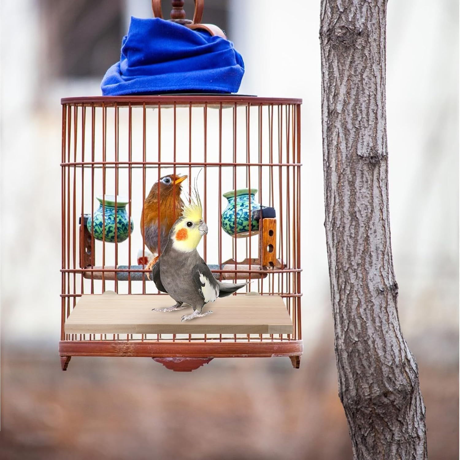 Rectangular Wood Bird Perch Stand, 2Pcs Wooden Parrot Wood Platform Perch, Rectangular Wood Platform Wood Perch Stand Board for Small Animals image number 3