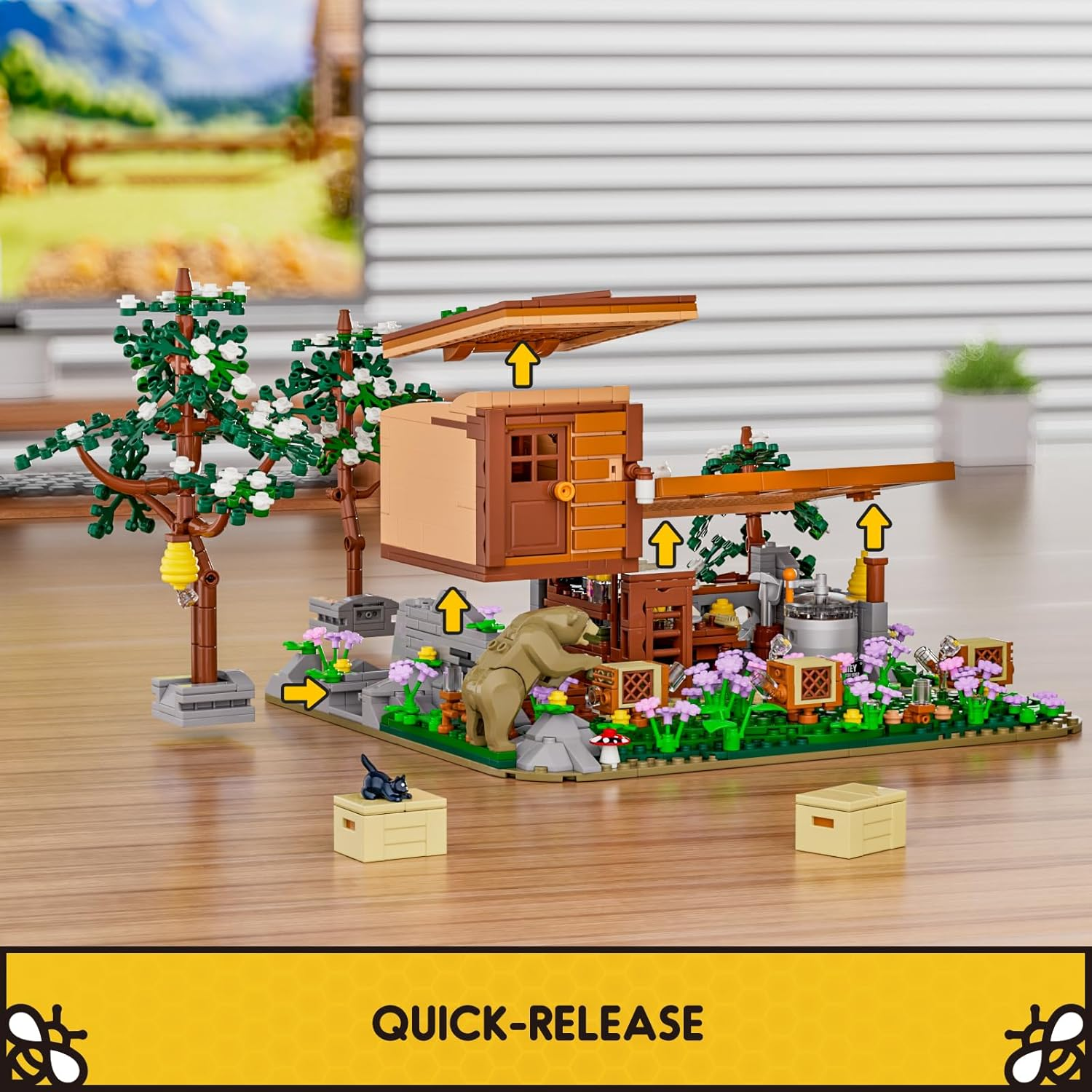 FUNWHOLE Bee-Farm Lighting Building-Bricks Set - Farm Bee Cottage Honey Workshop Collection LED Light Building Set 1274 Pcs for Adults and Teen image number 2