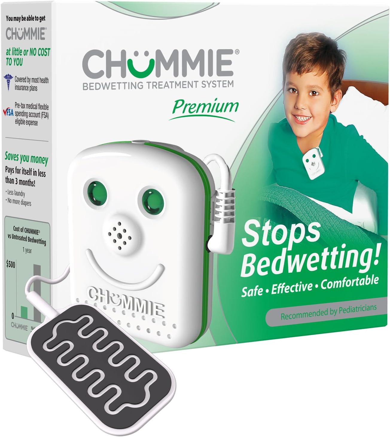 Chummie Premium Bedwetting Alarm for Deep Sleepers - Award Winning, Clinically Proven System with Loud Sounds, Bright Lights and Strong Vibrations, Blue