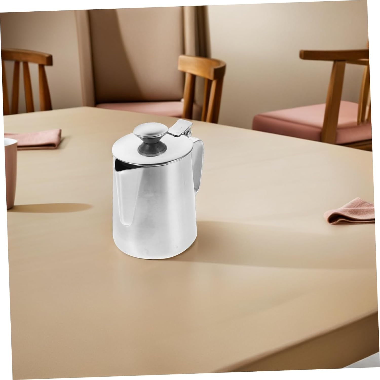 HIAKDOFT Pull Flower Cup Coffee Cup Espresso Milk Steam Pitcher Milk Frother with Lid Small Pouring Jug Stainless Steel Silver image number 4