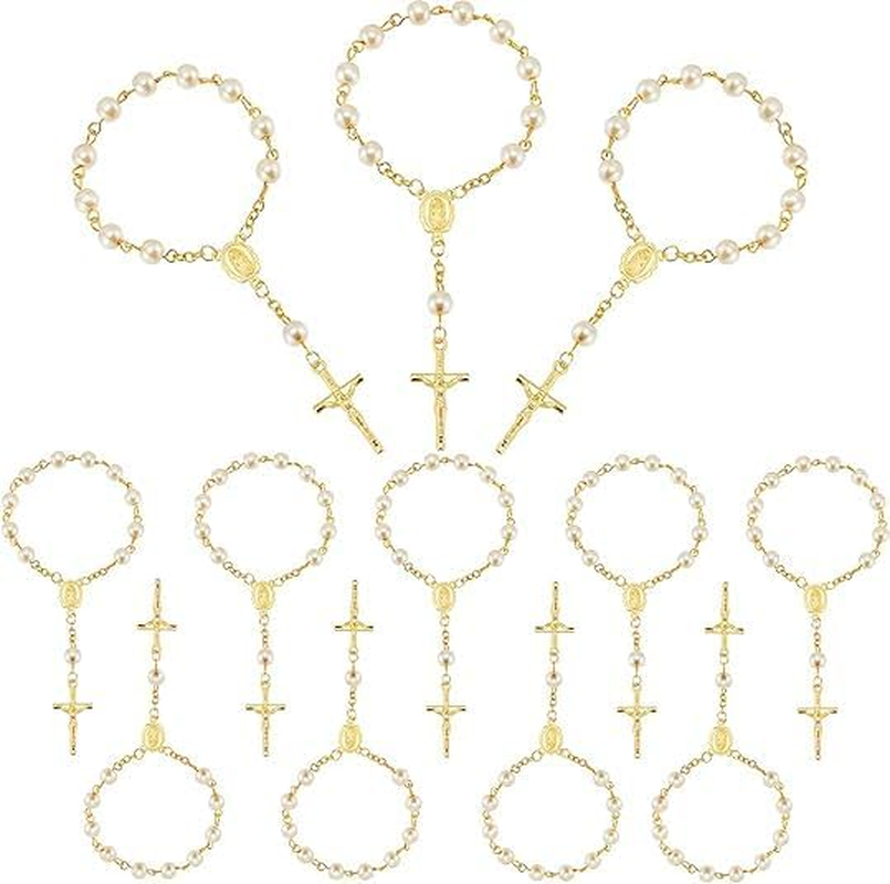 12 Pieces Mini Rosary Baptism Rosary Acrylic Rosary Beads Finger Baptism Rosaries Faux Pearls for Baptism Favors Christening Favors Communion Favors Weddings Party Favors (White) image number 3