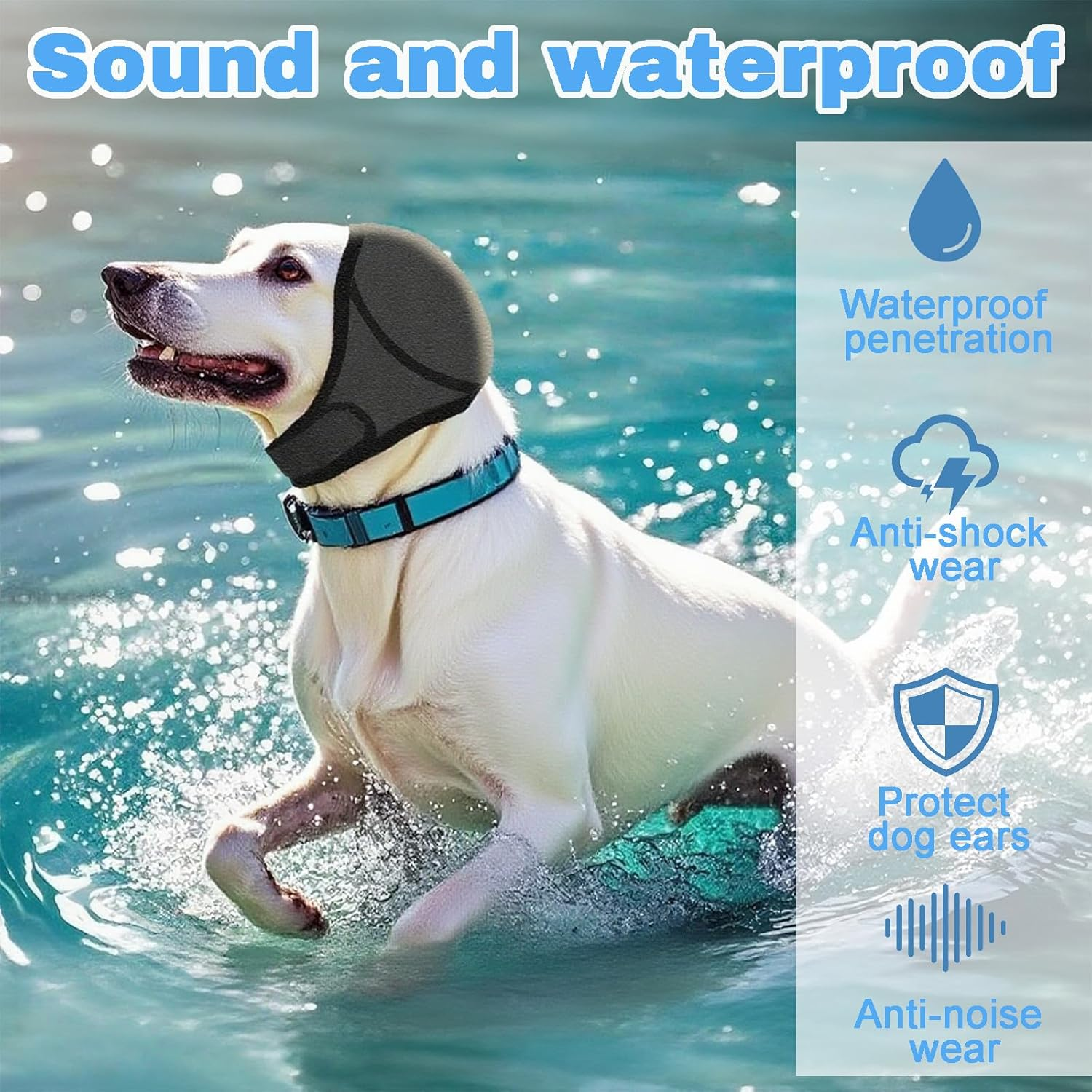 Hrenvaxil Dog Hoodie & Ear Muffs - Anxiety Relief, Water Resistant, for Firework, Grooming, Thunderstorms, Swimming, Bathing (Gray, L) image number 5