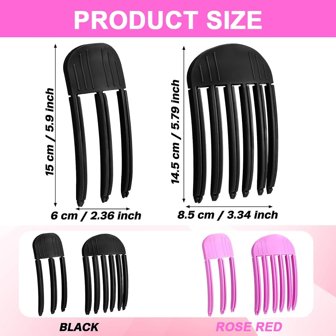 Pack of 4 Hair Clips for Styling, Hair Bangs Clip, Volume Hair Clips for Fluffy Bangs, Volume Clip for Hairline, Hair Root Lifting Clips for Men and Women (Rose Red + Black) image number 3