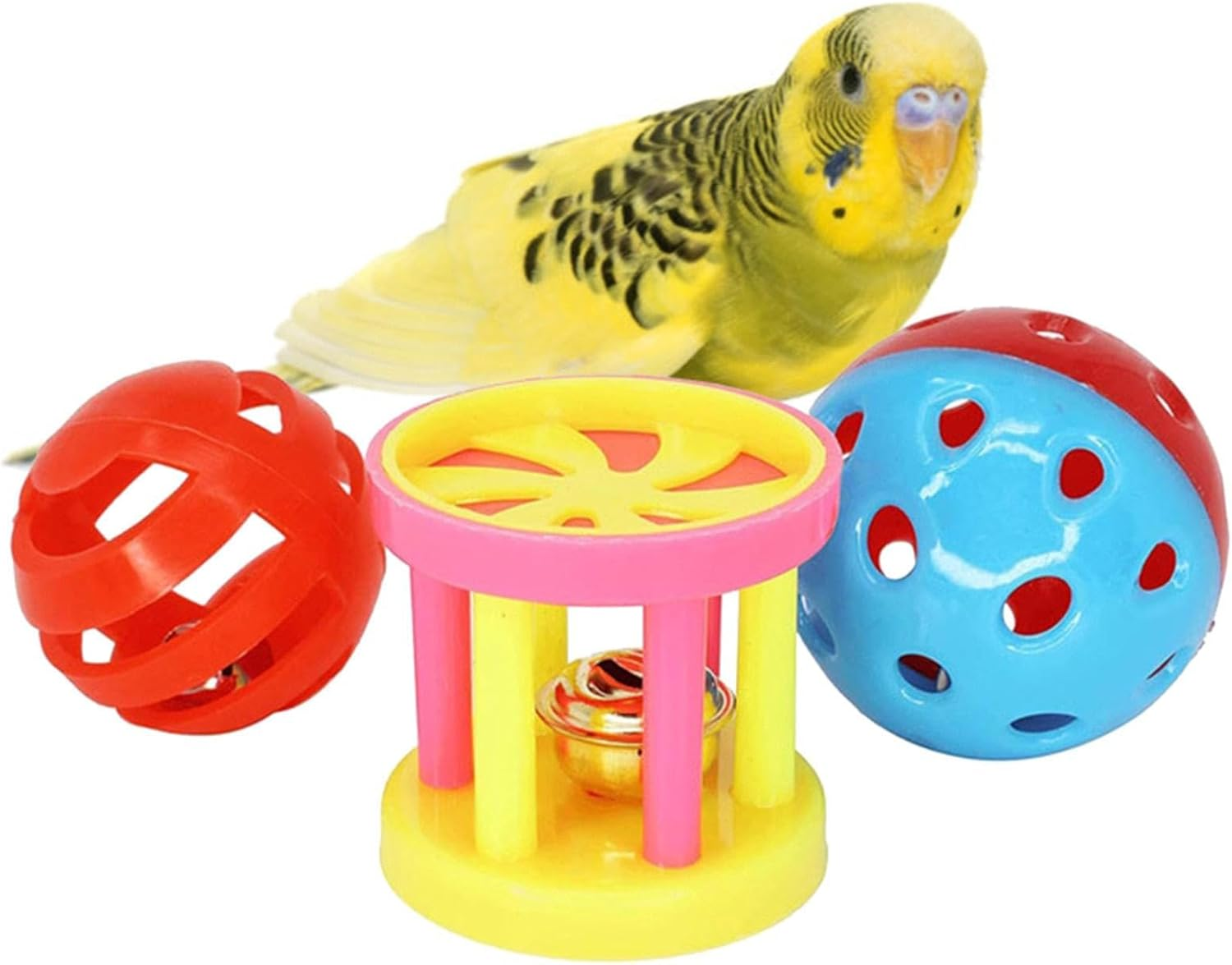 Toys for Birds - Bird Biting Balls | Multifunctional Colorful Chewing Ball with Small Holes and Bell for Budgies, Parakeets, Parrots image number 2