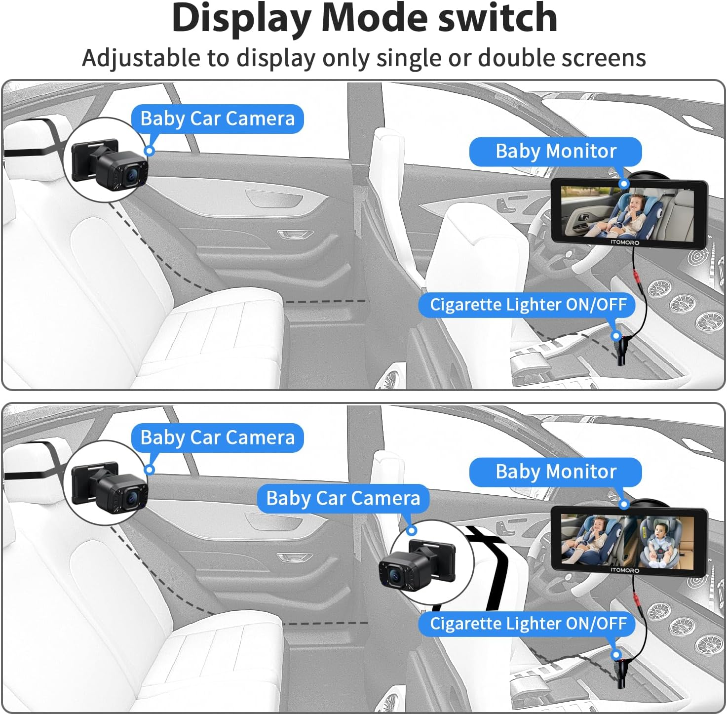 Itomoro Baby Car Camera Dual-Channel 6.8 Inch HD 1080P Display with 2 IR Night Vision, Baby Car Mirror Easily Install Car Camera for Baby with Crystal Clear Wide View for Rear Facing Seat image number 5