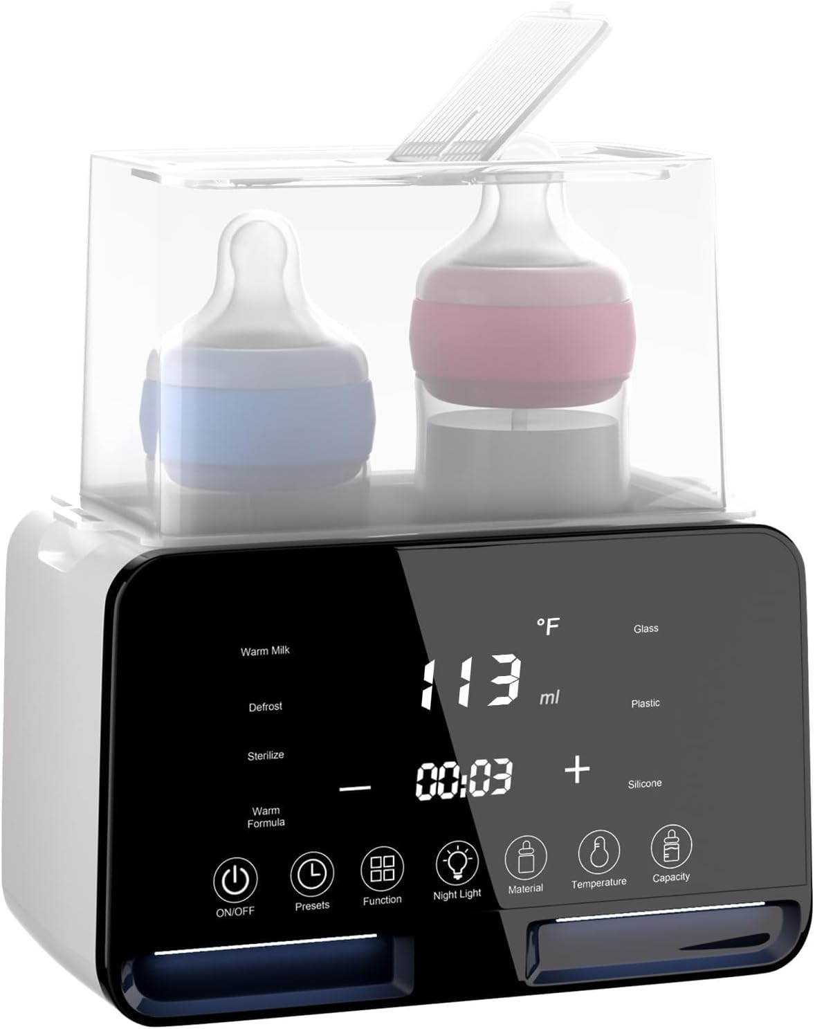 Bottle Warmer,9-In-1Baby Bottle Warmer for Breastmilk with Timer,Universal Bottle,Rapid Heating，Accurate Temperature Control ，Sterilize，Led Displays and Night Lights image number 6