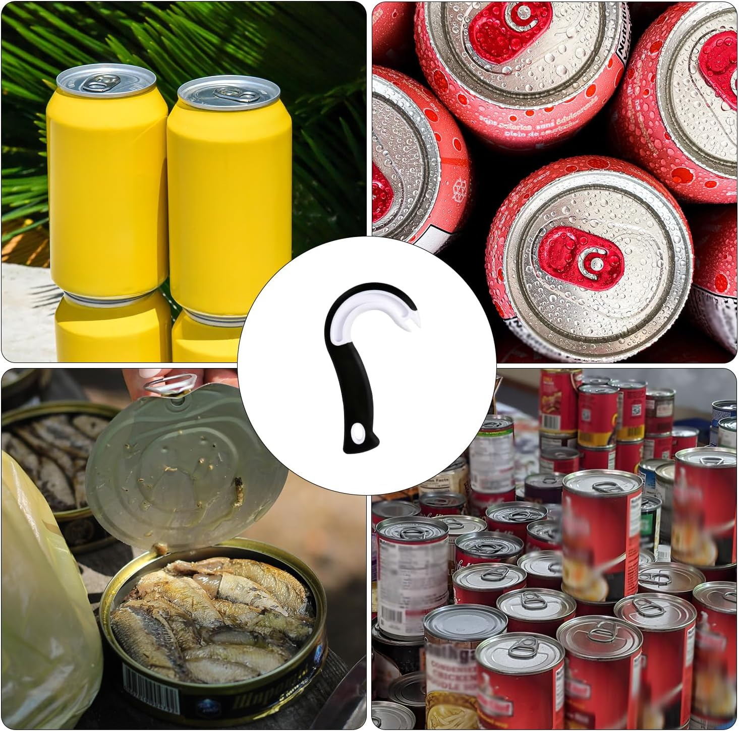 Easy Open Ring Pull Can Opener, J Hook Can Opener Pull Tab No-Slip Rubber Grip Jars Can Lid Lifter Manual Ring Top Soda Tin Bottle Opener Tool for Seniors, Children, Weak Hands