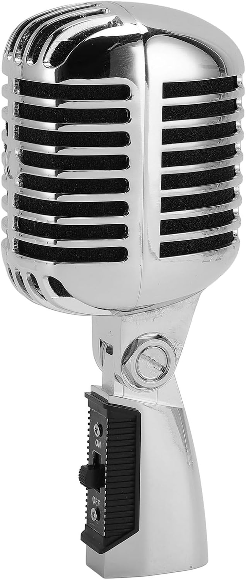 Classic Retro Dynamic Vocal Microphone, Old Vintage Style Cardioid Directional Mic with Self Tensioning Swivel Rack, for Live Performance Studio Recording (Silver) image number 6