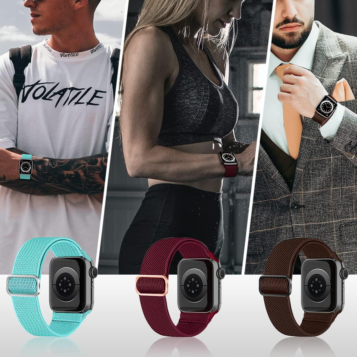 Chinbersky 5 Pack Watch Straps Compatible with Apple Watch Strap 38Mm 40Mm 41Mm 42Mm 44Mm 45Mm, Braided Elastic Stretchy Nylon Sport Solo Loop Band Replacement Straps for Iwatch Series 7/6/5/4/3/2/1 image number 4