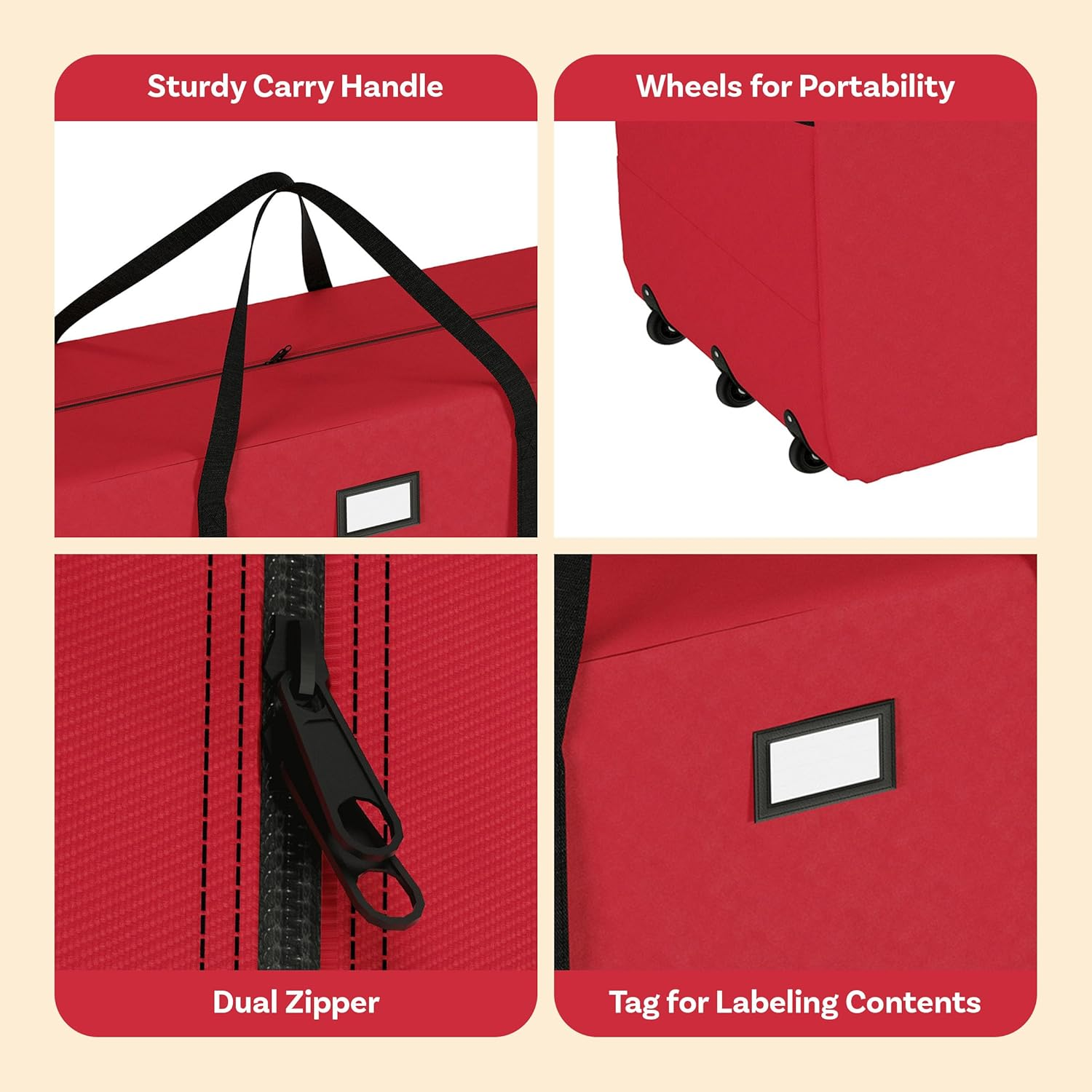 Rolling Christmas Tree Storage Bag- for 12 FT Artificial Trees- Red Canvas Duffel with Wheels-Protects Holiday Decorations & Inflatables by Elf Stor image number 6